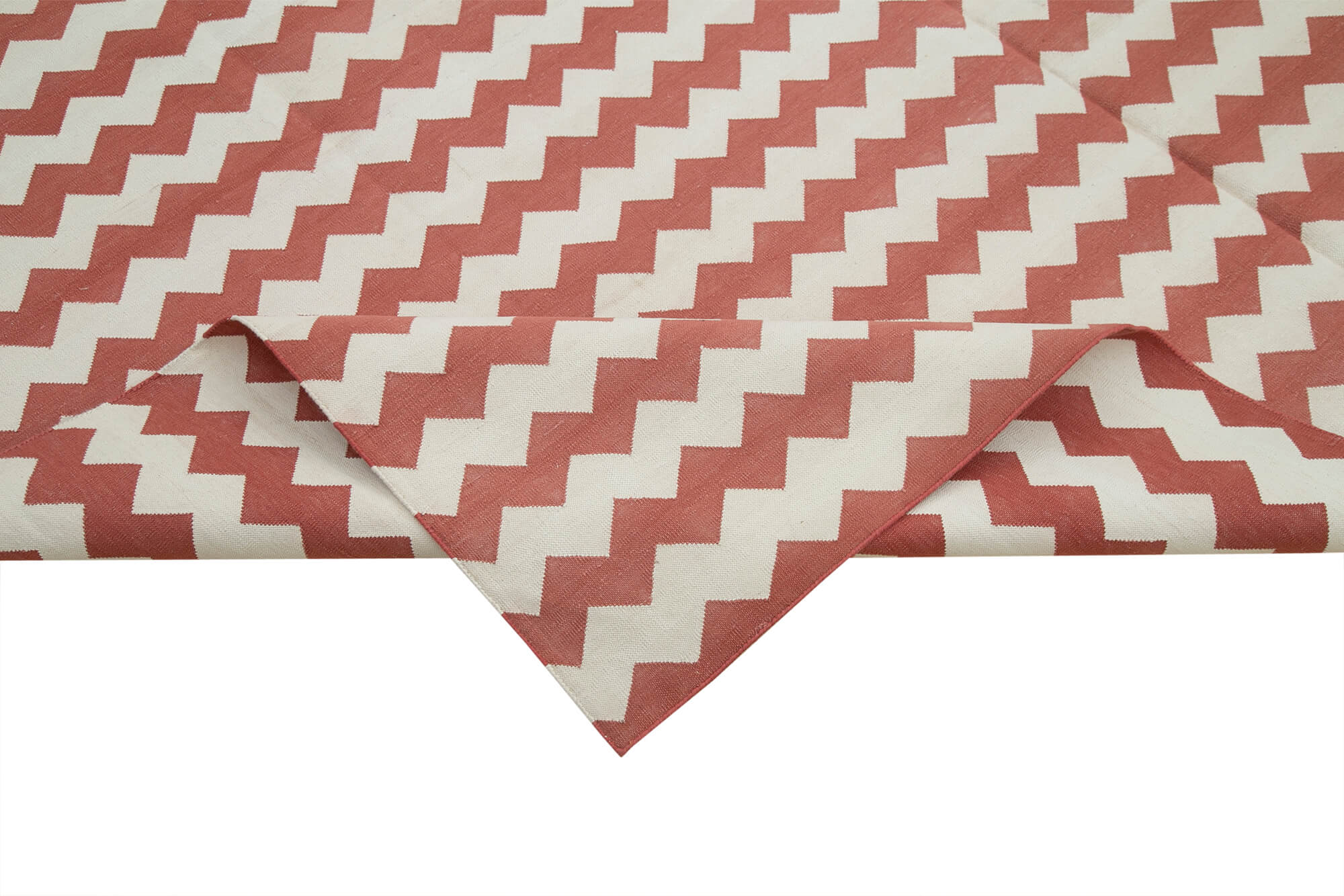 Handmade Wool Area Rug – Red Geometric Carpet 7x10 Feet | Durable Cotton & Natural Wool