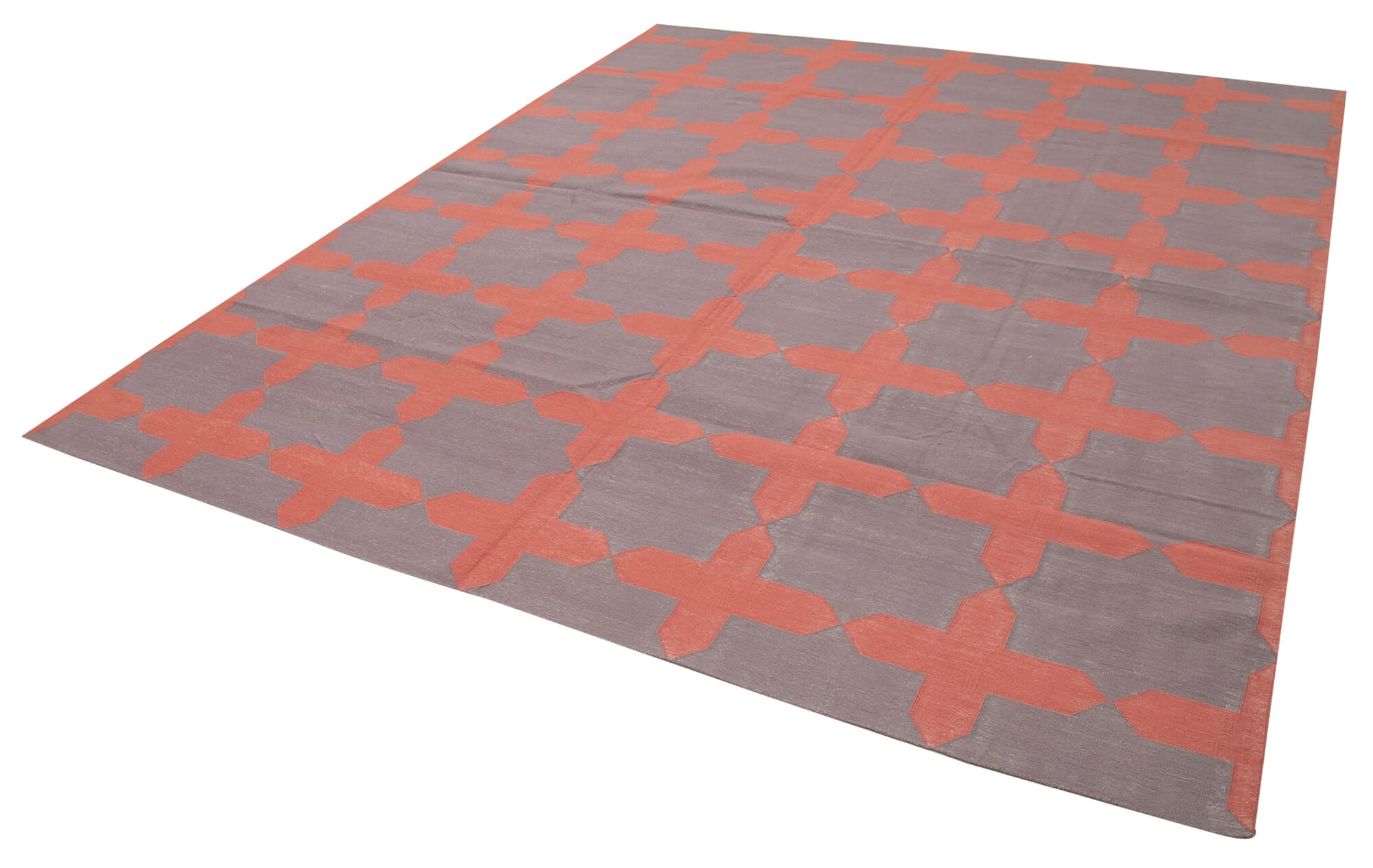 Handmade Area Rug – Brown Geometric Cotton Wool Rug 8'3'' x 9'11'' for Living Room