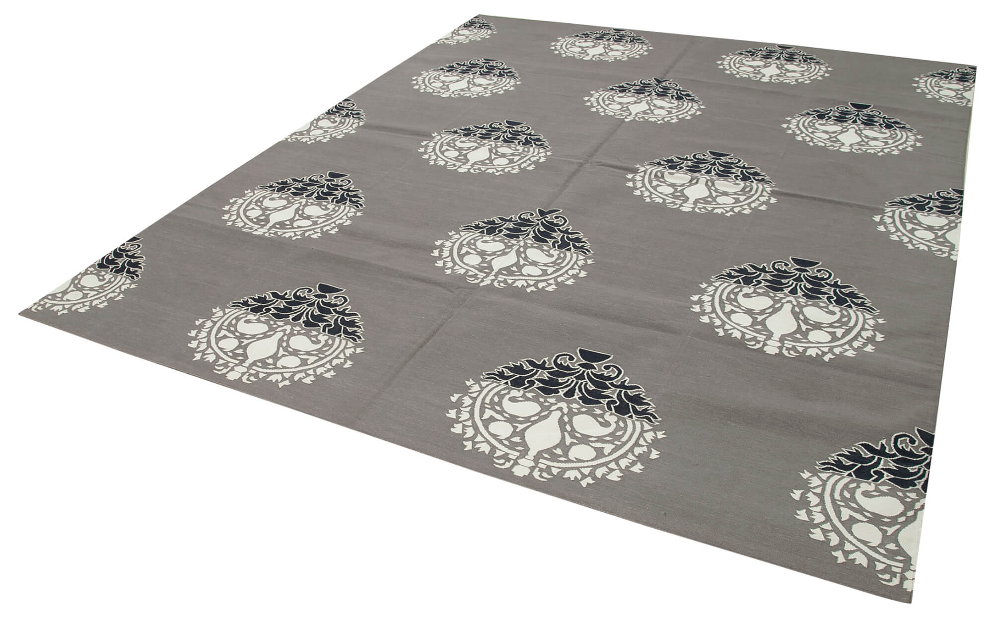 Handmade Wool Area Rug - Geometric Grey Cotton Wool Rug 8'x9'11'' by Agacan