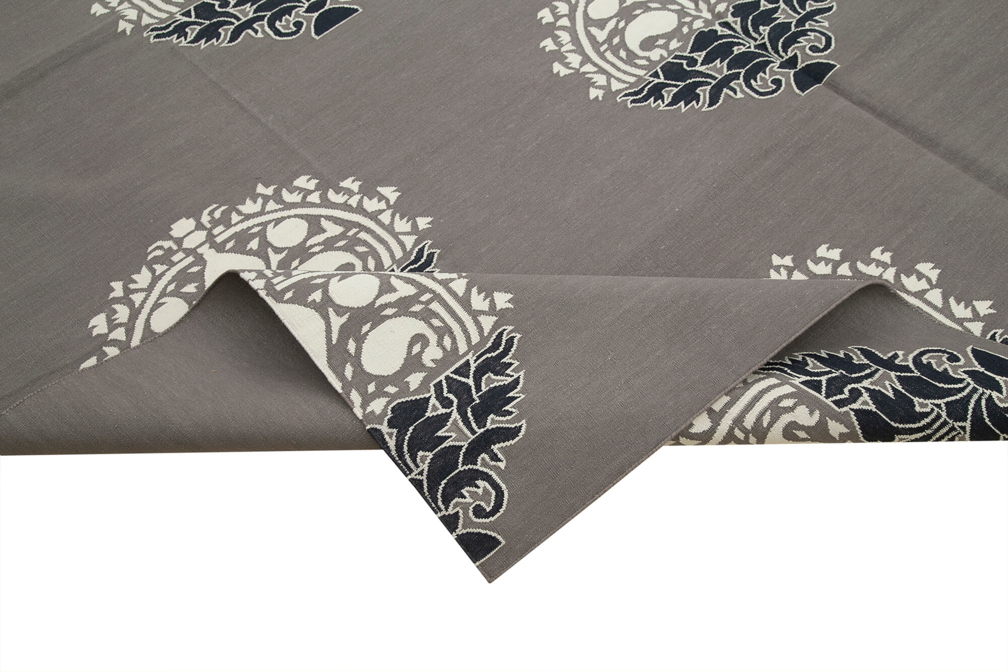 Handmade Wool Area Rug - Geometric Grey Cotton Wool Rug 8'x9'11'' by Agacan