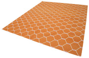 Handmade Wool Area Rug - Orange Geometric Pattern Rug, Cotton Wool Carpet 8'1''x9'8''