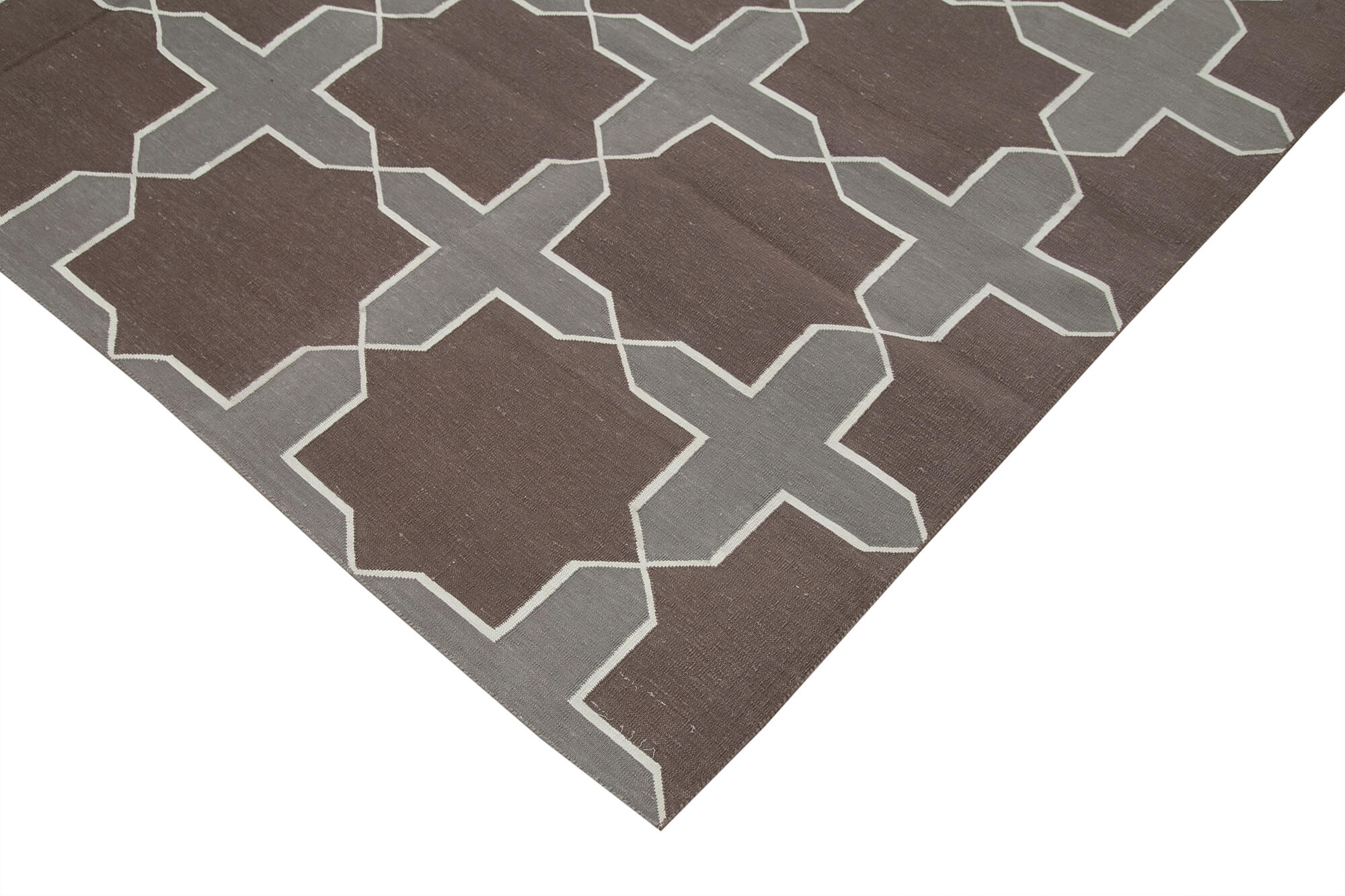 Handmade Wool Area Rug – Brown Geometric Pattern Rug | Durable Cotton Weave Carpet 8'x9'8"