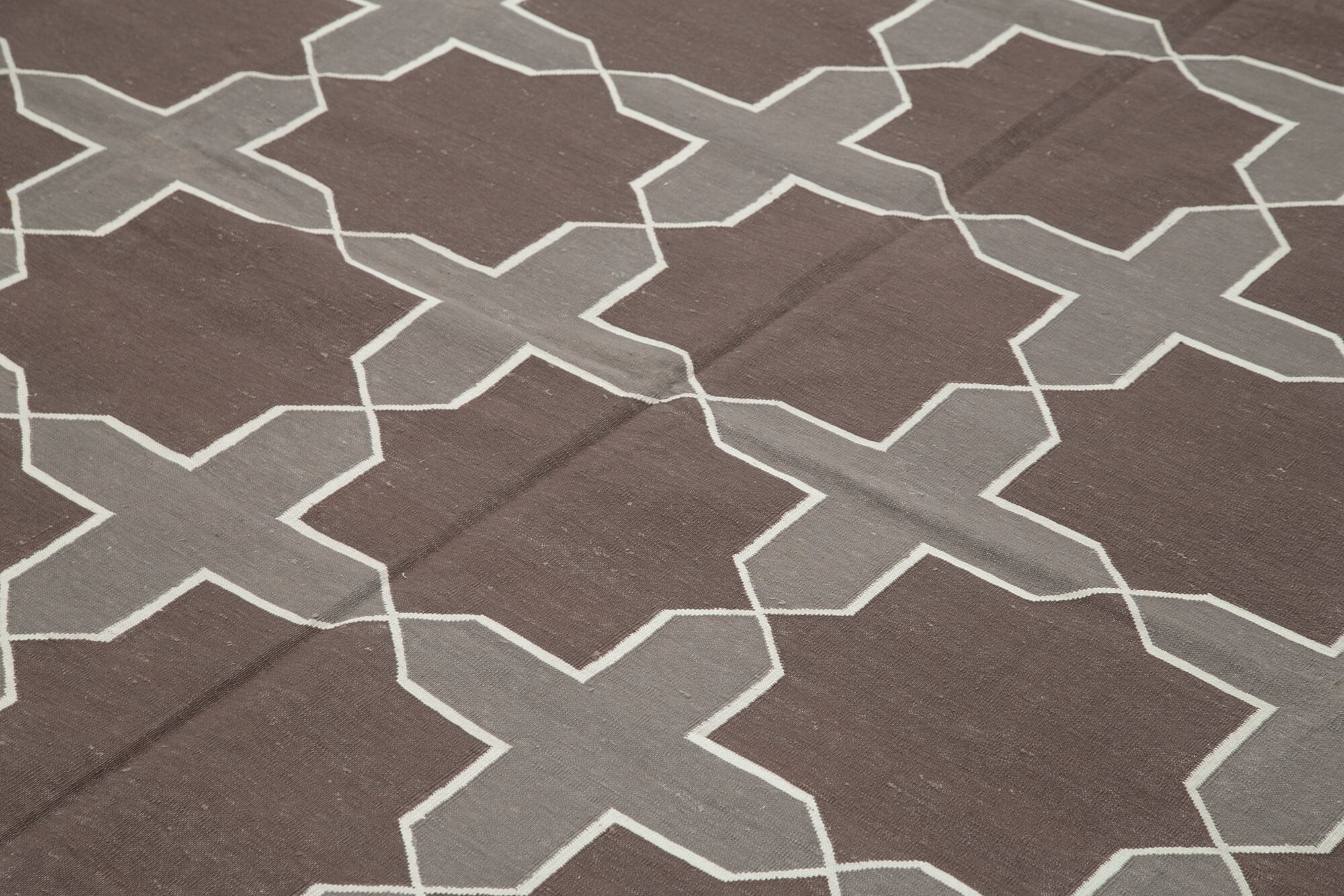 Handmade Wool Area Rug – Brown Geometric Pattern Rug | Durable Cotton Weave Carpet 8'x9'8"