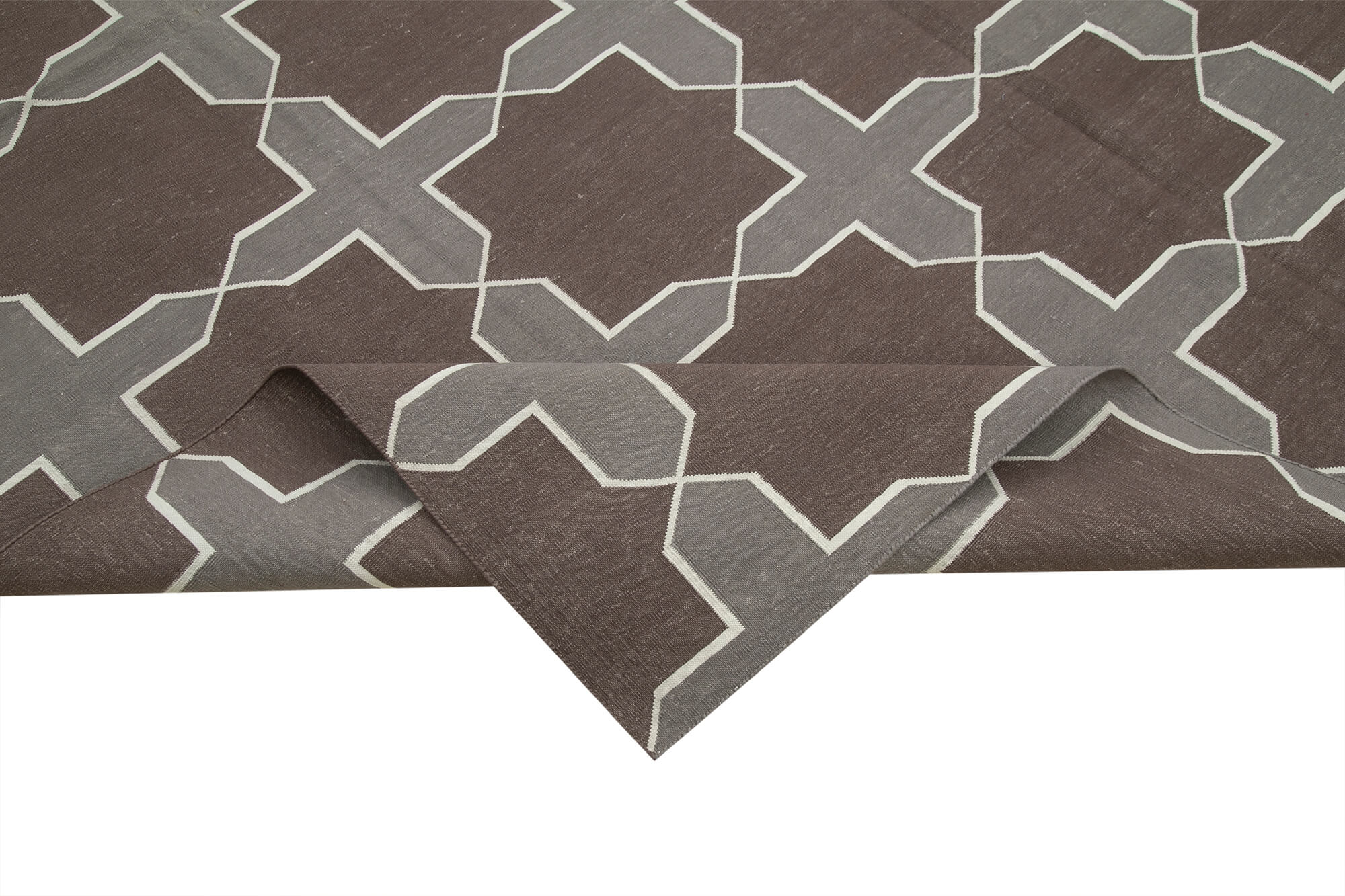 Handmade Wool Area Rug – Brown Geometric Pattern Rug | Durable Cotton Weave Carpet 8'x9'8"