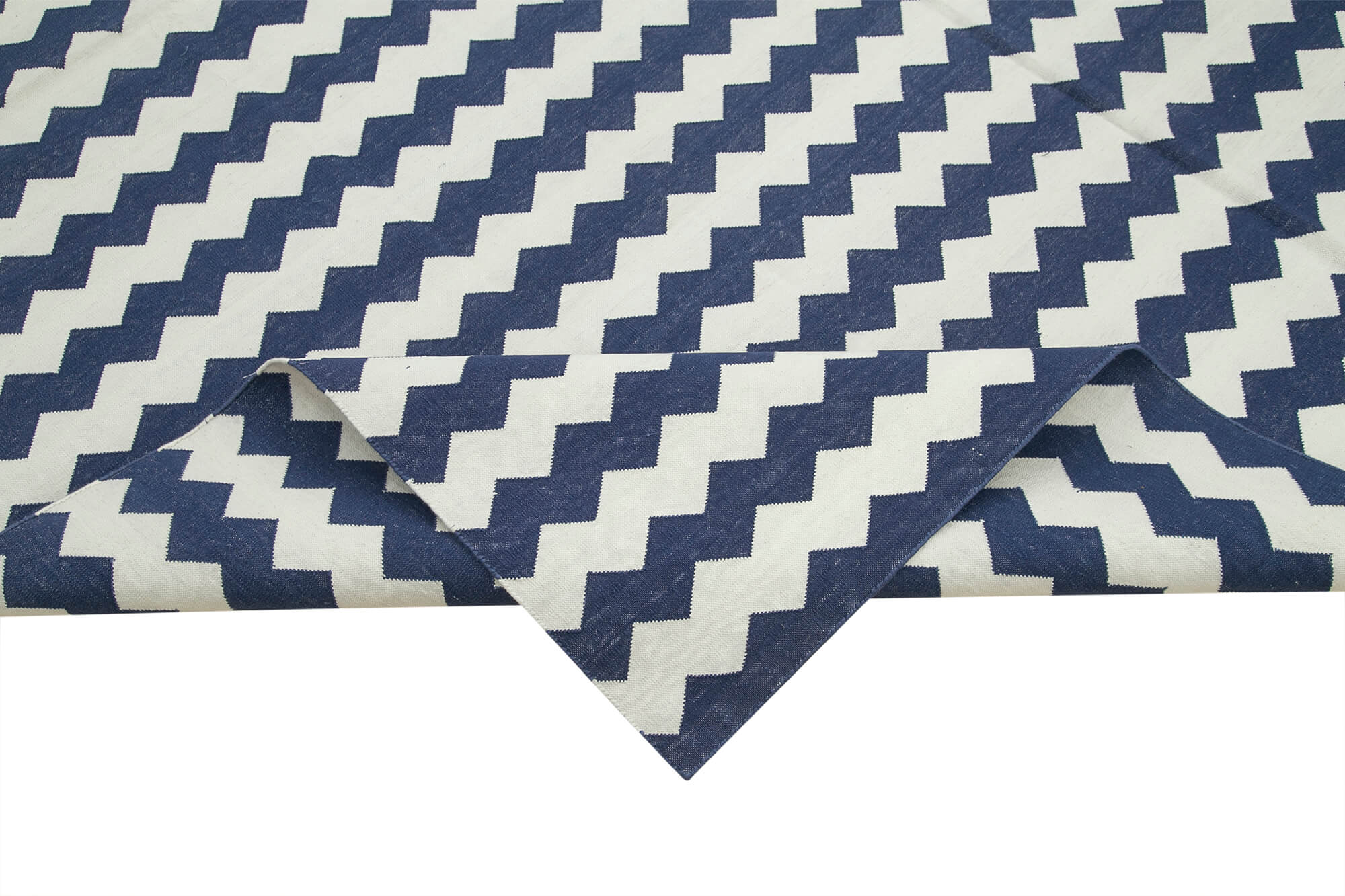 Handmade Wool Area Rug | Blue Geometric Cotton Wool Rug, Durable Hand Woven Carpet 7'10" x 9'7"