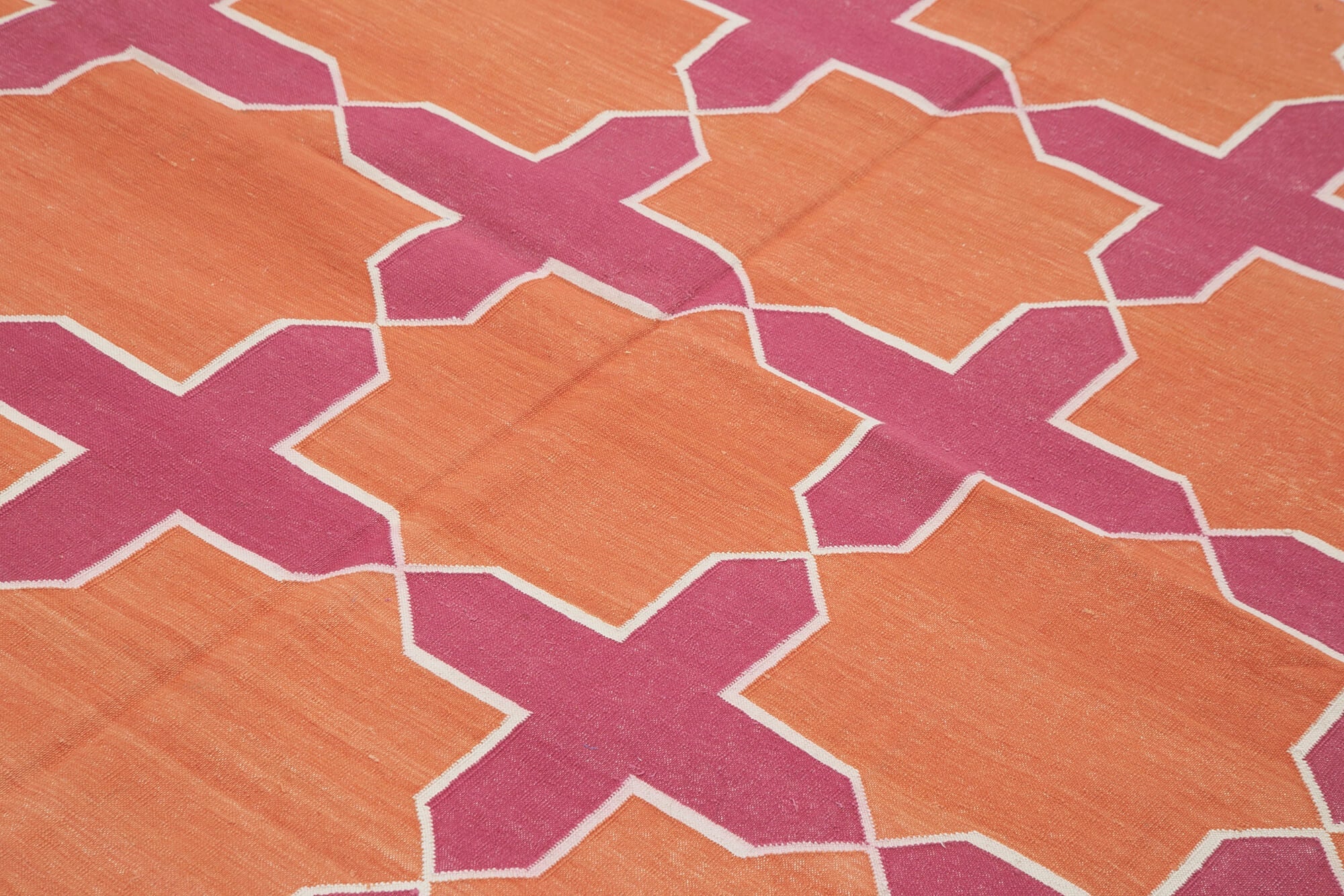 Handmade Area Rug – Orange Geometric Cotton Wool Rug 8'0'' x 9'9'' by Agacan