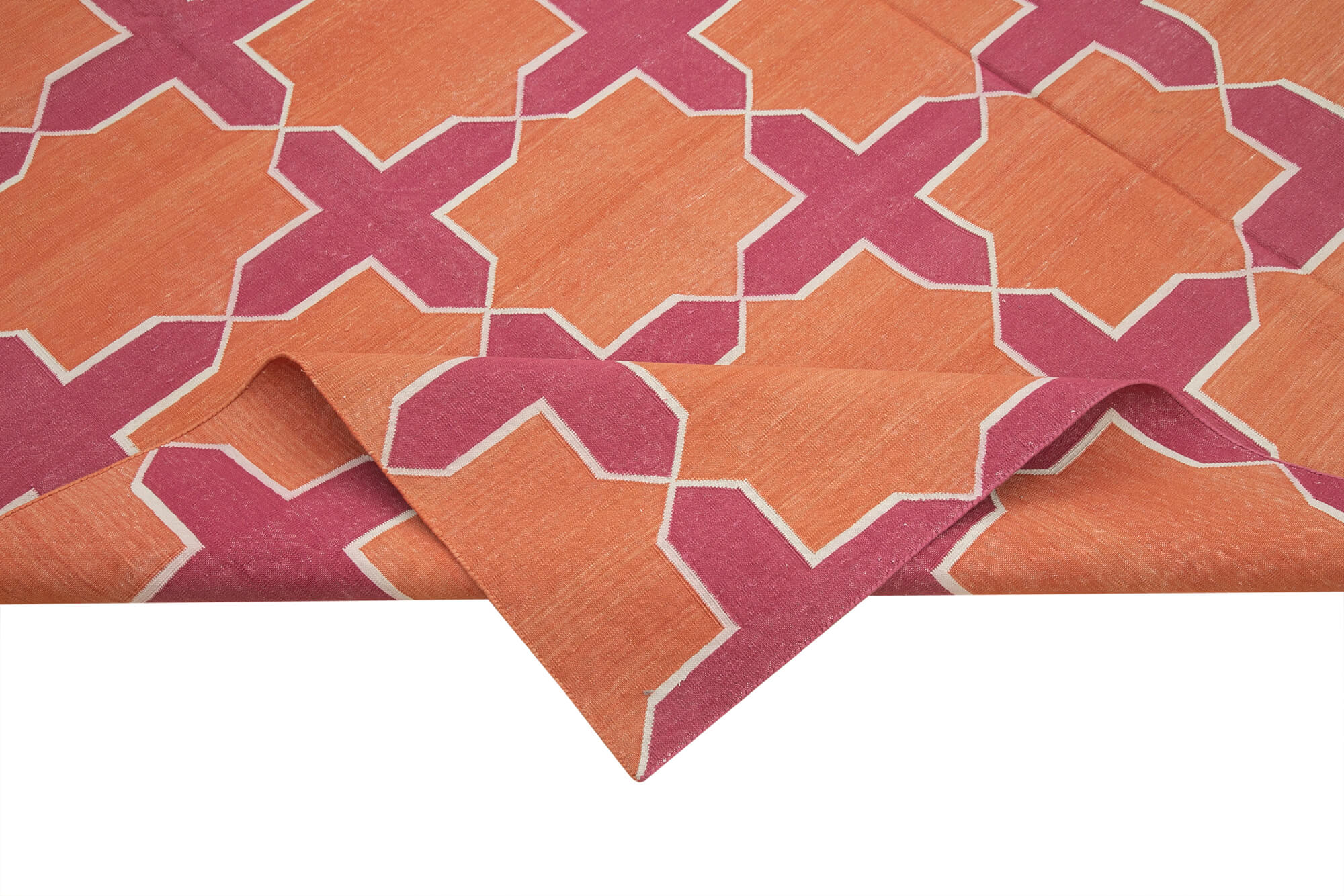 Handmade Area Rug – Orange Geometric Cotton Wool Rug 8'0'' x 9'9'' by Agacan