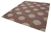 Handmade Wool Area Rug - Brown Geometric Cotton Wool Rug 8'x9'11'' Durable Natural Fiber