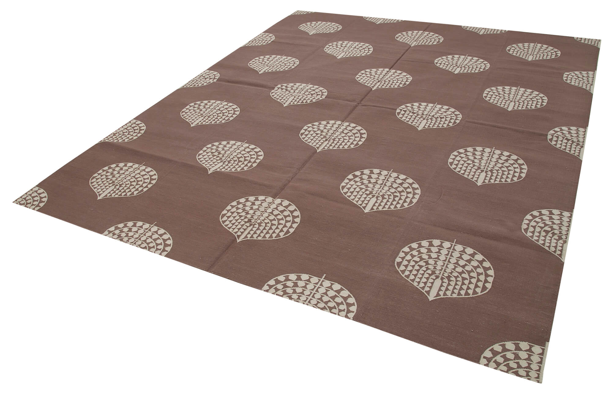 Handmade Wool Area Rug - Brown Geometric Cotton Wool Rug 8'x9'11'' Durable Natural Fiber