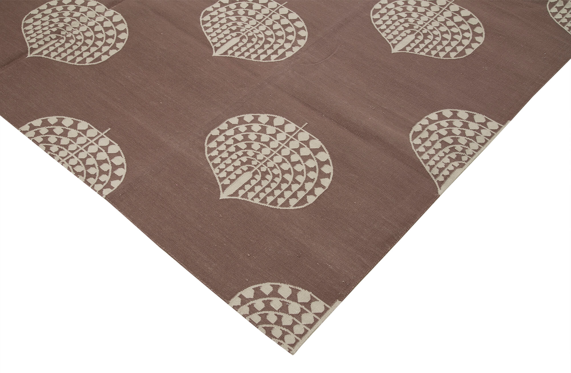 Handmade Wool Area Rug - Brown Geometric Cotton Wool Rug 8'x9'11'' Durable Natural Fiber