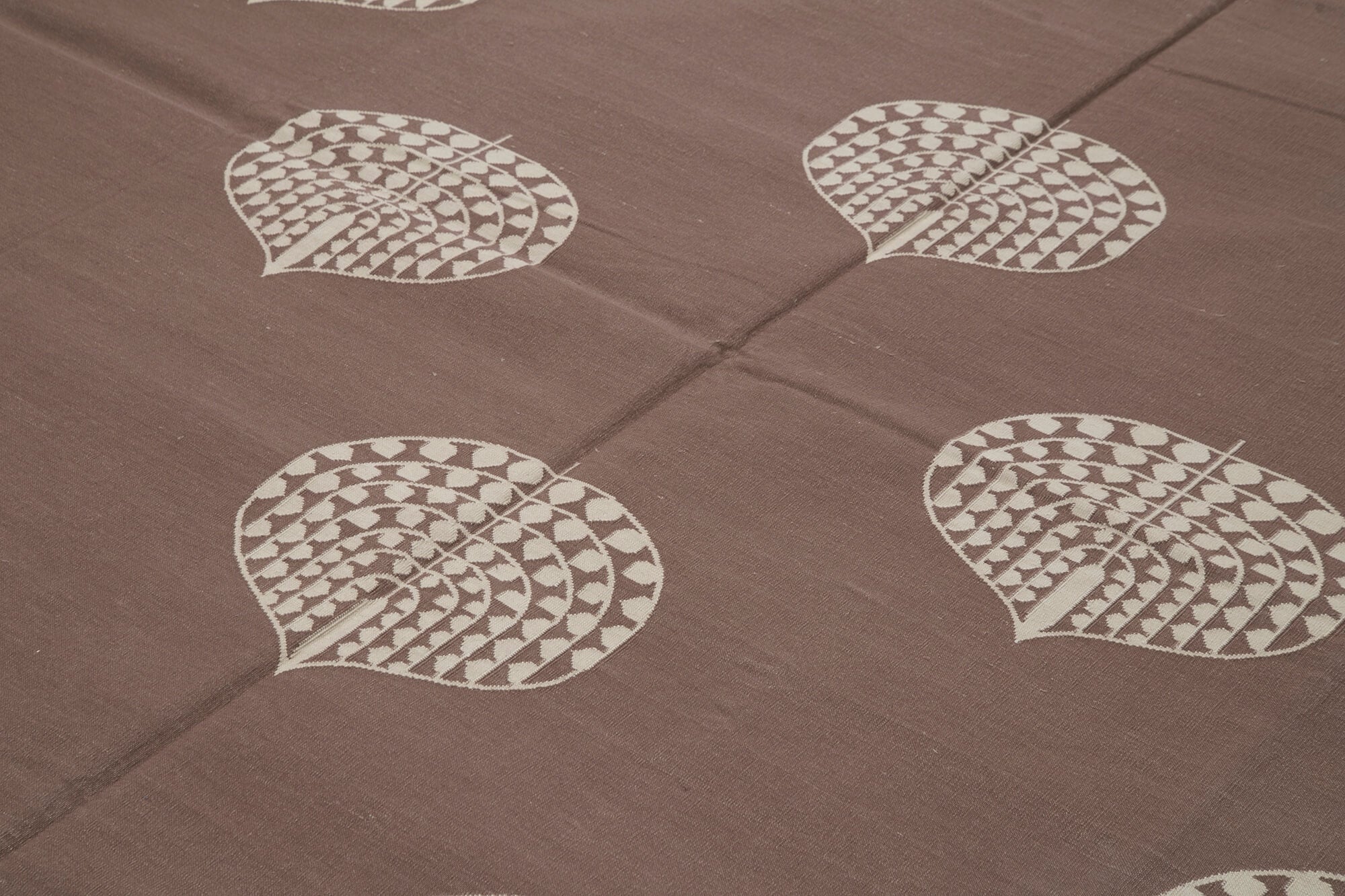 Handmade Wool Area Rug - Brown Geometric Cotton Wool Rug 8'x9'11'' Durable Natural Fiber