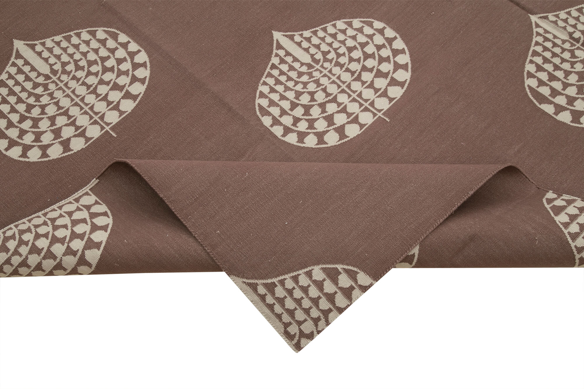 Handmade Wool Area Rug - Brown Geometric Cotton Wool Rug 8'x9'11'' Durable Natural Fiber