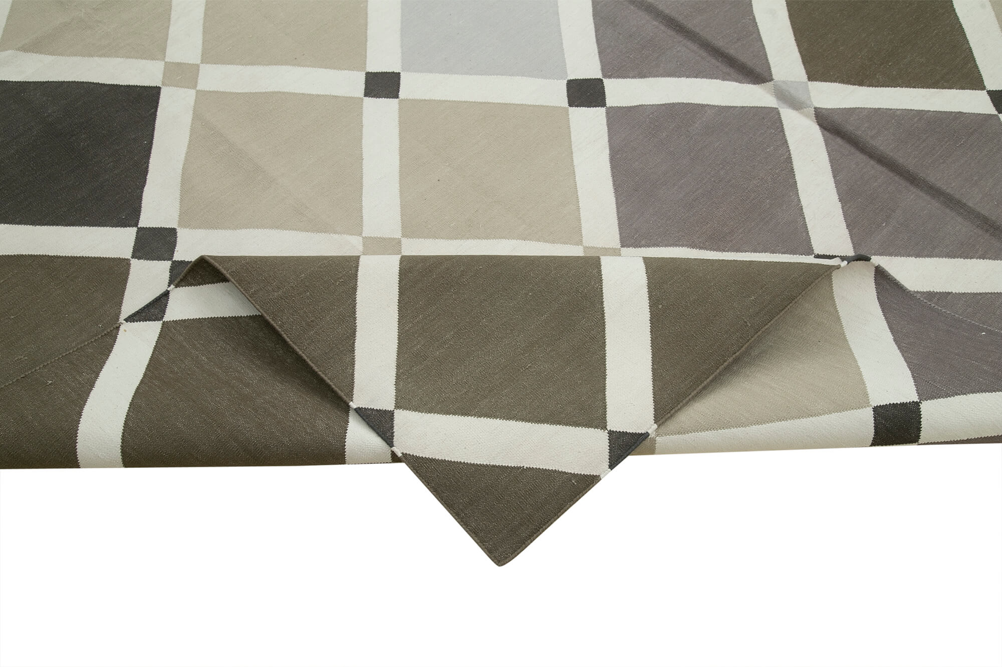 Handmade Wool Area Rug - Brown Geometric Pattern Rug, Cotton Wool, 7'10"x10'0"