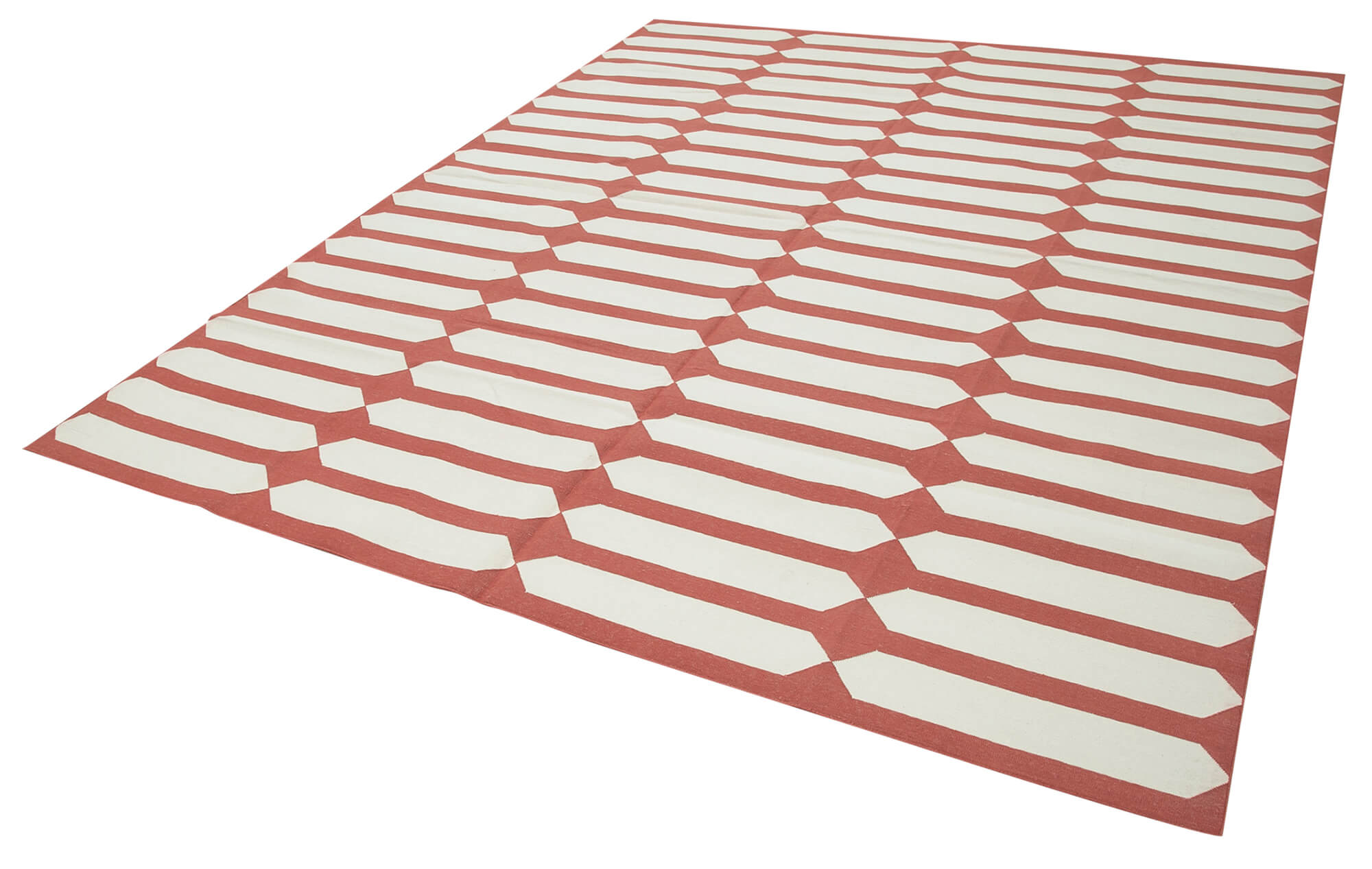 Handmade Area Rug - Red Geometric Cotton Wool Turkish Wool Rug 8'0''x9'10''