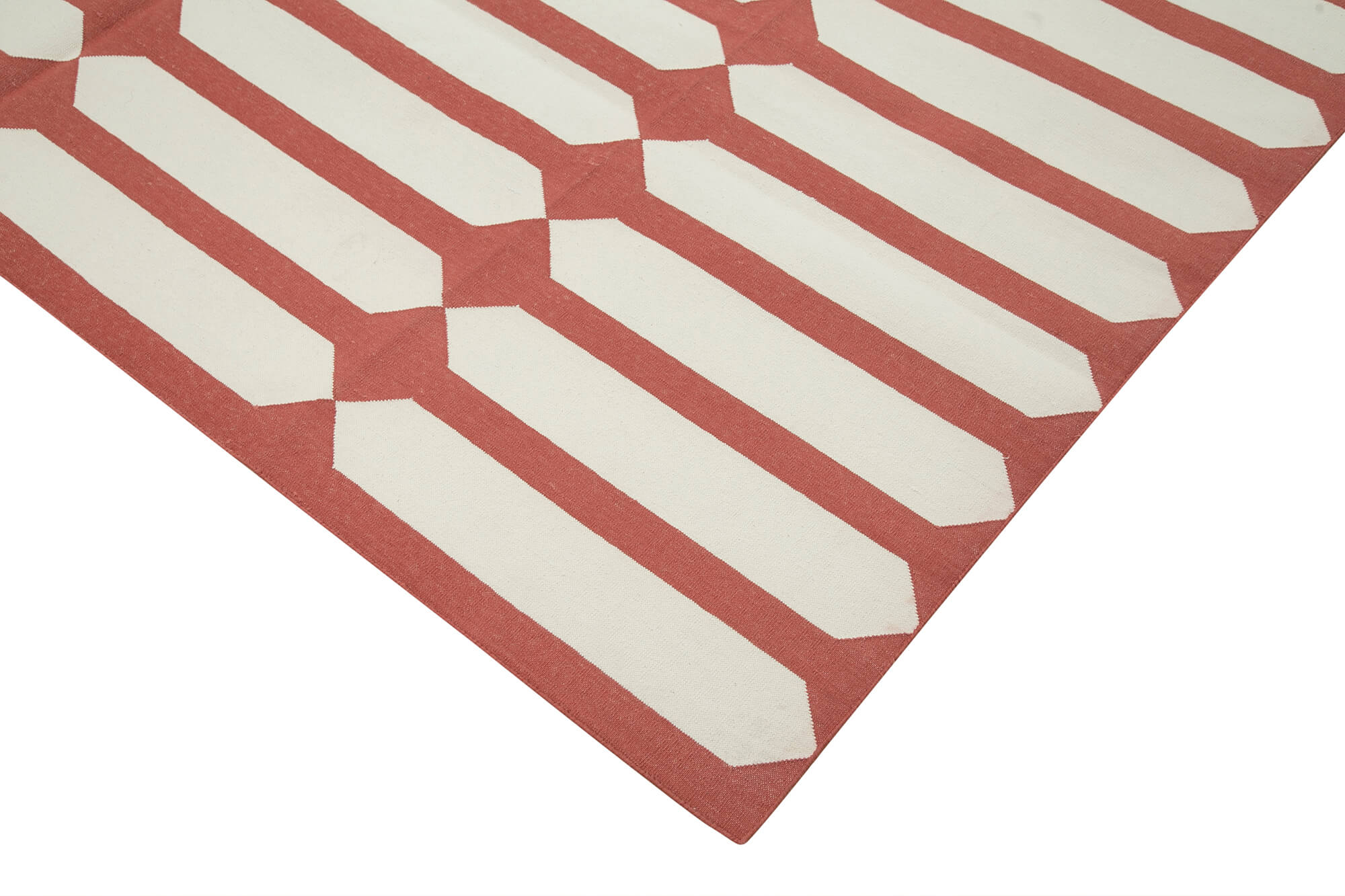 Handmade Area Rug - Red Geometric Cotton Wool Turkish Wool Rug 8'0''x9'10''