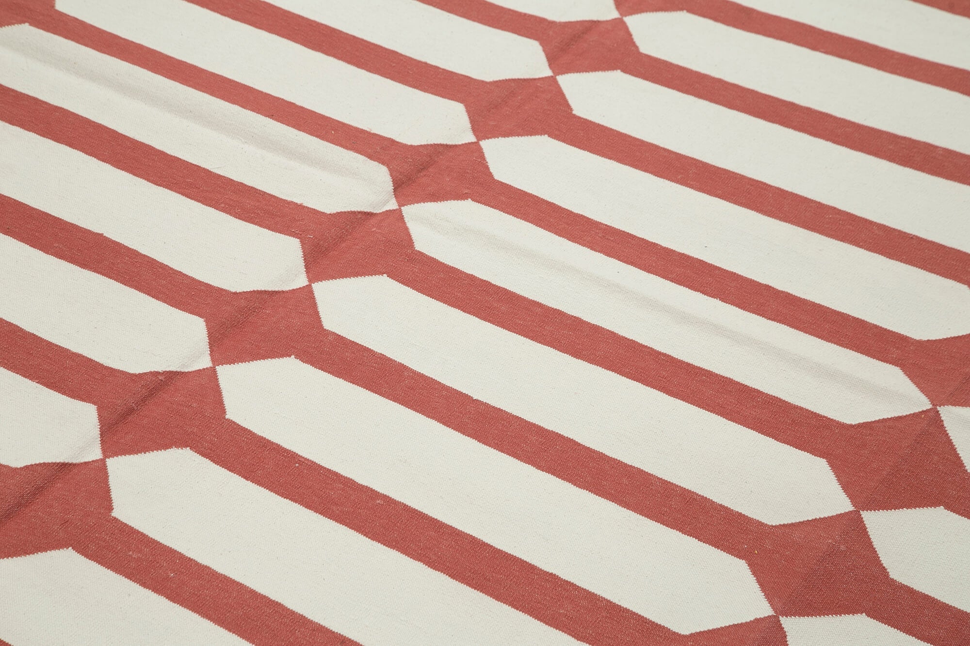 Handmade Area Rug - Red Geometric Cotton Wool Turkish Wool Rug 8'0''x9'10''