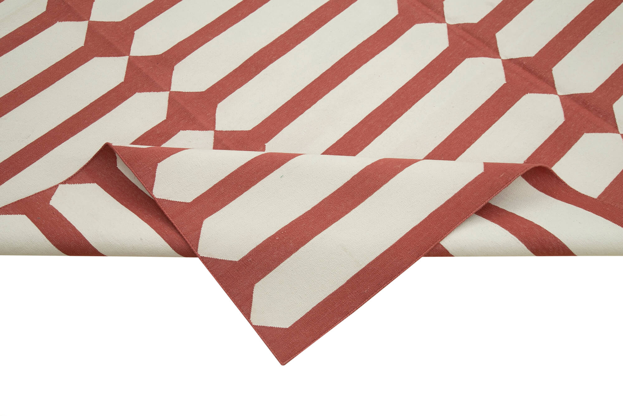 Handmade Area Rug - Red Geometric Cotton Wool Turkish Wool Rug 8'0''x9'10''