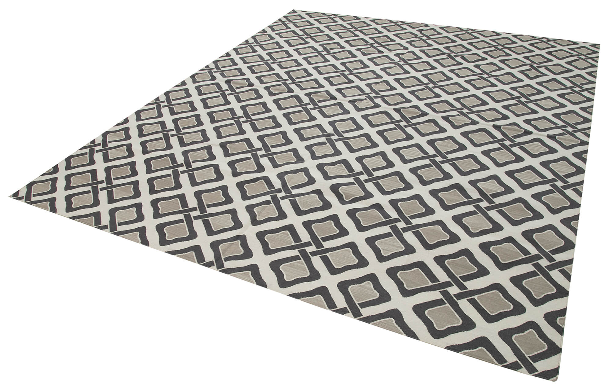 Handmade Wool Area Rug – Grey Geometric Cotton Wool Rug 8'1" x 9'9"