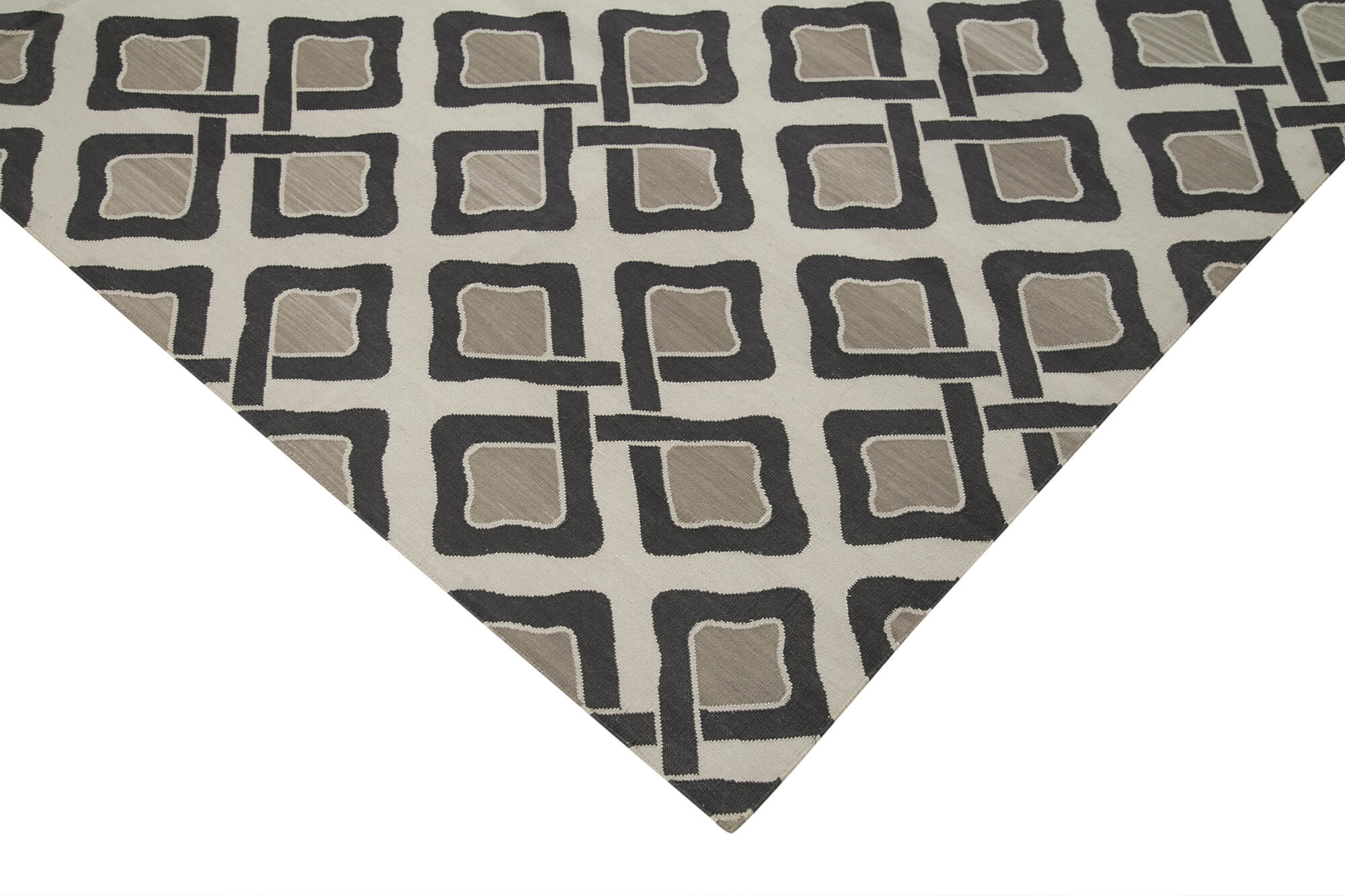 Handmade Wool Area Rug – Grey Geometric Cotton Wool Rug 8'1" x 9'9"