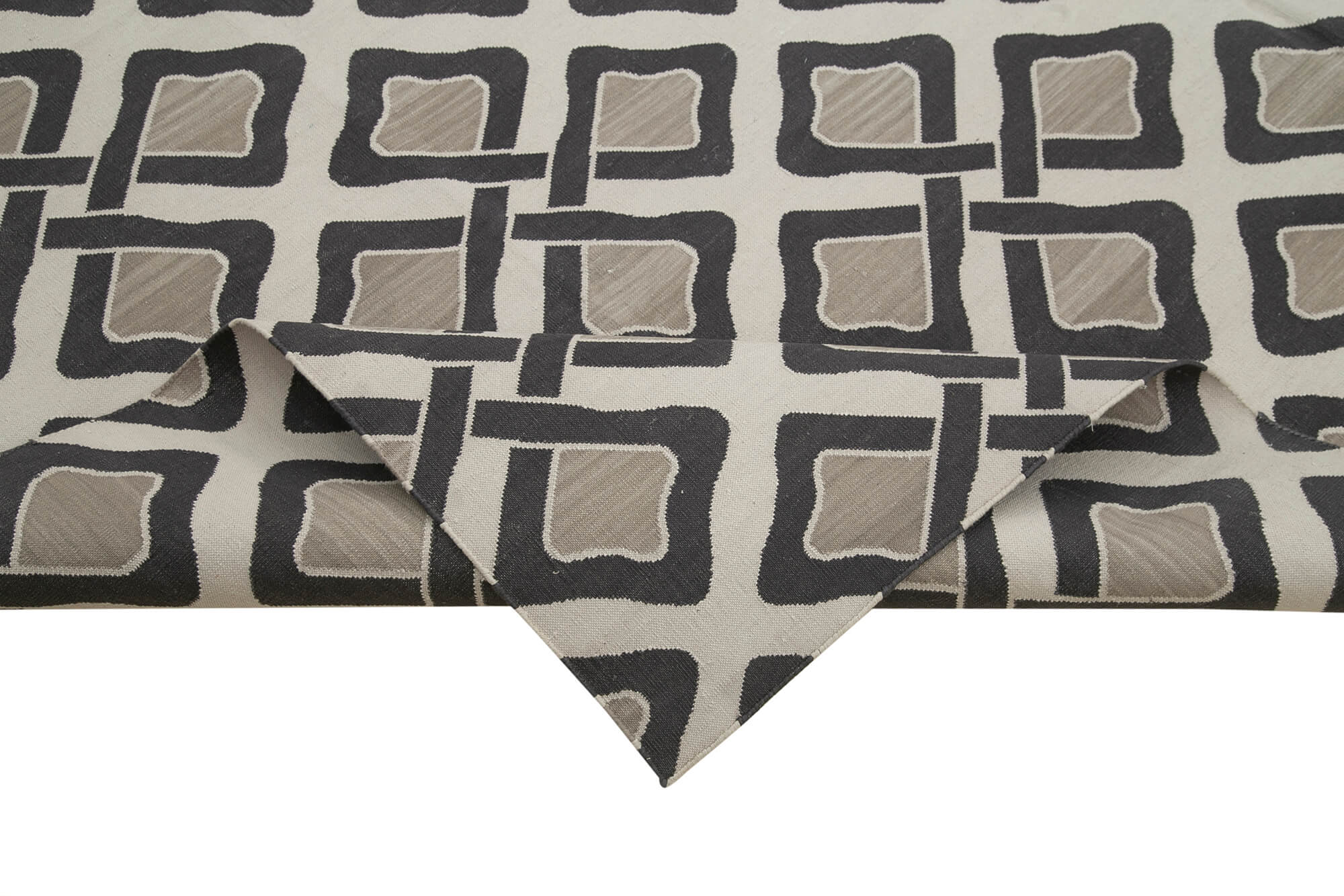 Handmade Wool Area Rug – Grey Geometric Cotton Wool Rug 8'1" x 9'9"