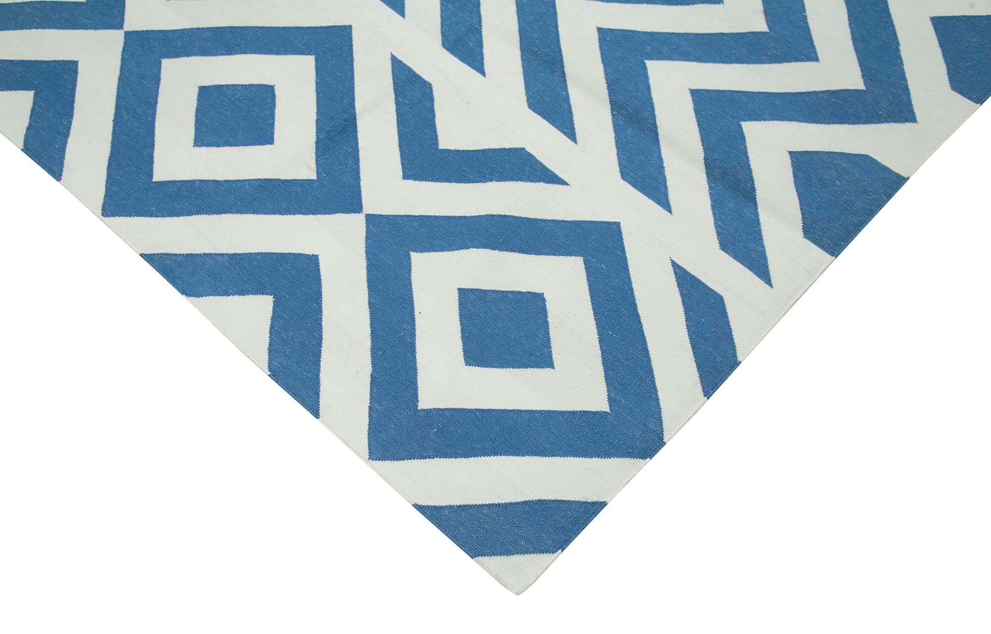 Handmade Wool Area Rug – Blue Geometric Pattern Cotton Wool Rug 7'11" x 9'9"