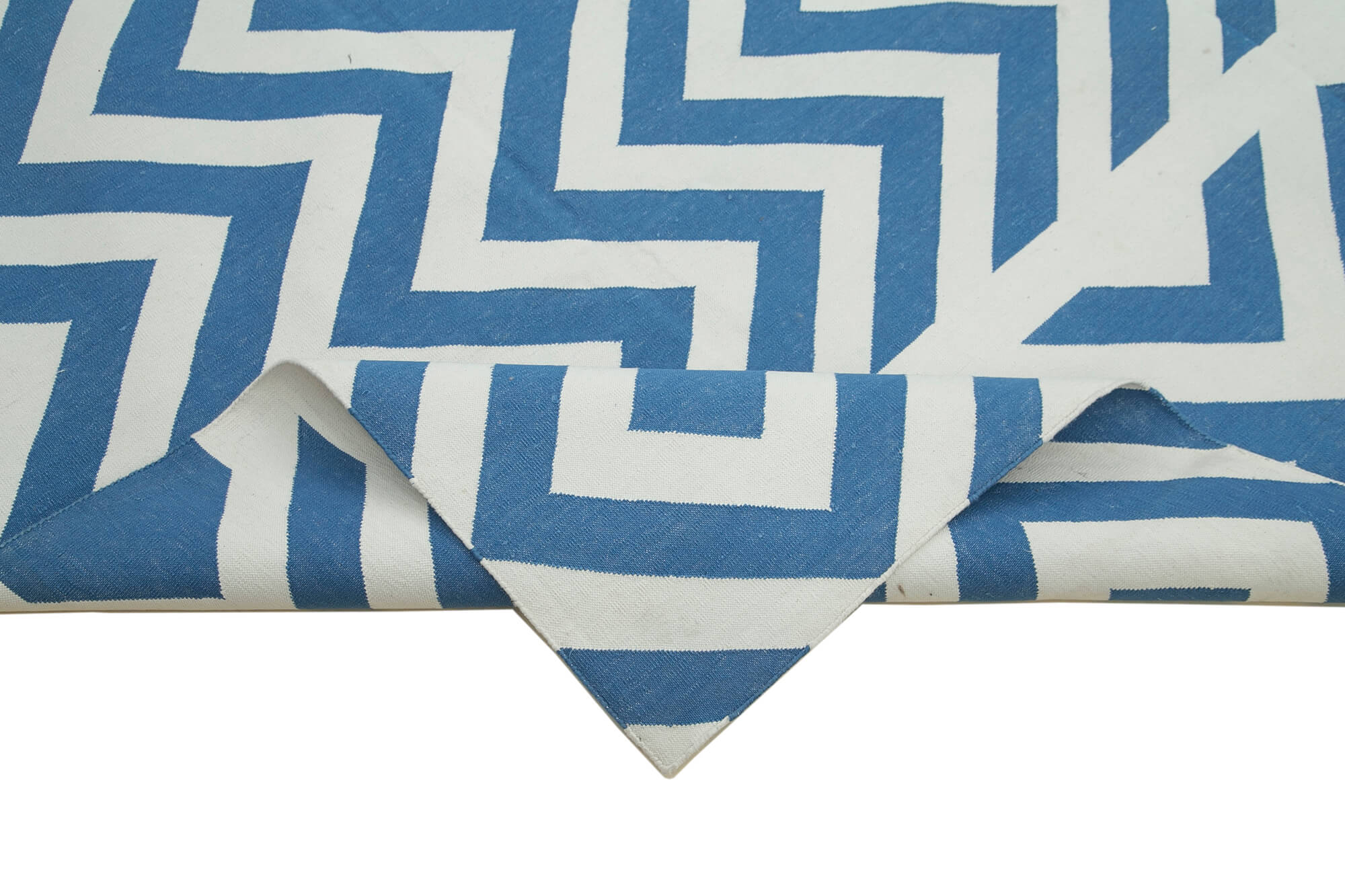 Handmade Wool Area Rug – Blue Geometric Pattern Cotton Wool Rug 7'11" x 9'9"