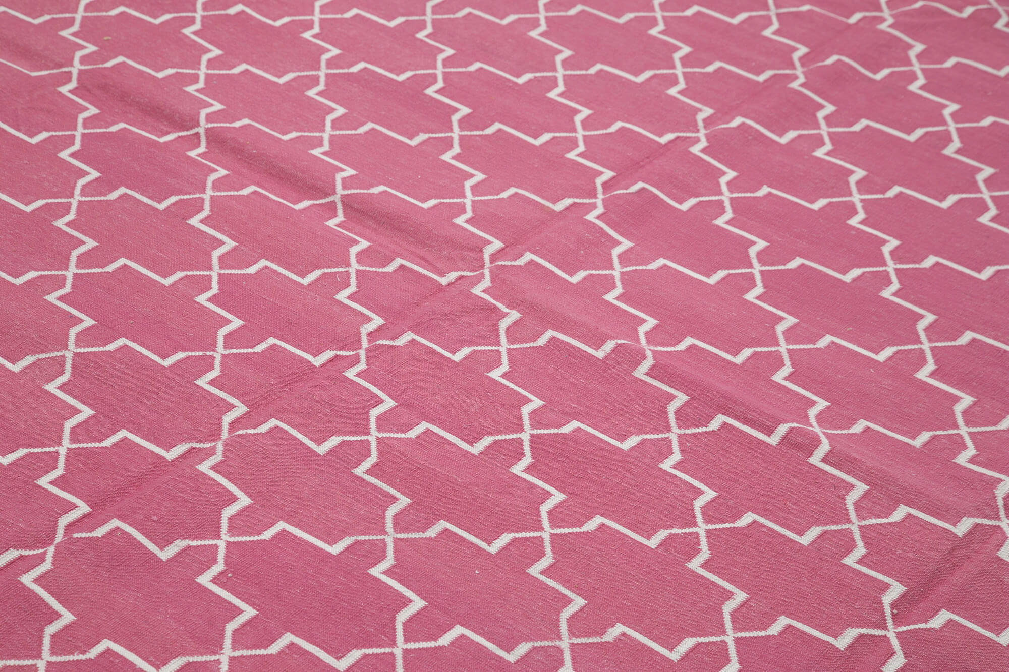 Handmade Area Rug - Pink Geometric Cotton Wool Rug 8'1'' x 9'9'' | Vintage Turkish Carpet