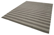 Handmade Area Rug - Brown Geometric Cotton Wool Vintage Hand Woven Carpet 8'x10'