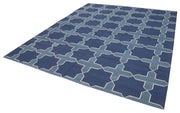 Handmade Area Rug – Blue Geometric Cotton Wool Durable Floor Covering 8'2''x9'10''