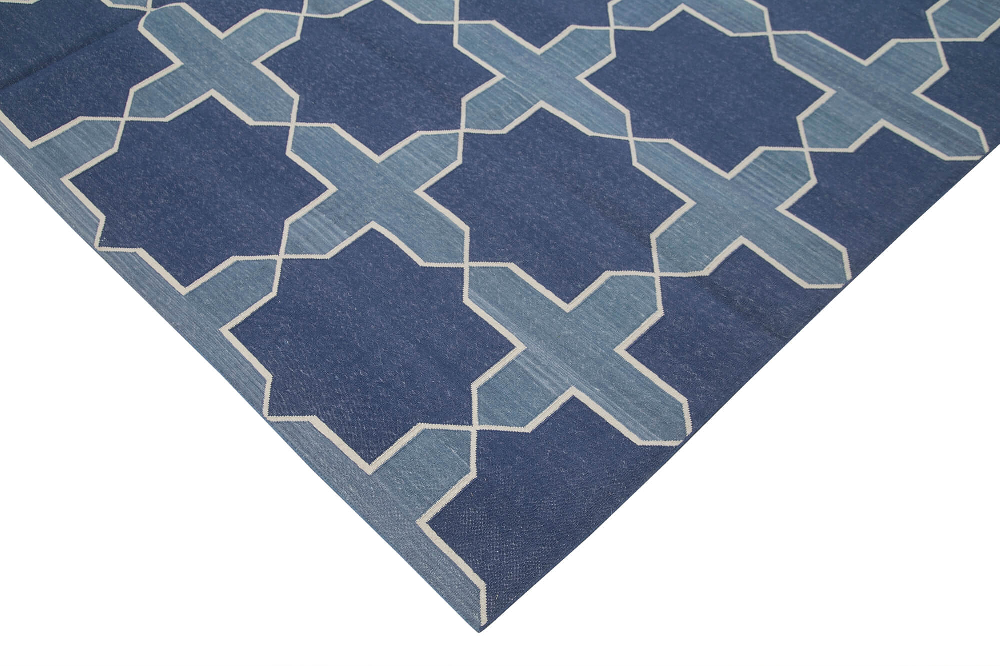 Handmade Area Rug – Blue Geometric Cotton Wool Durable Floor Covering 8'2''x9'10''