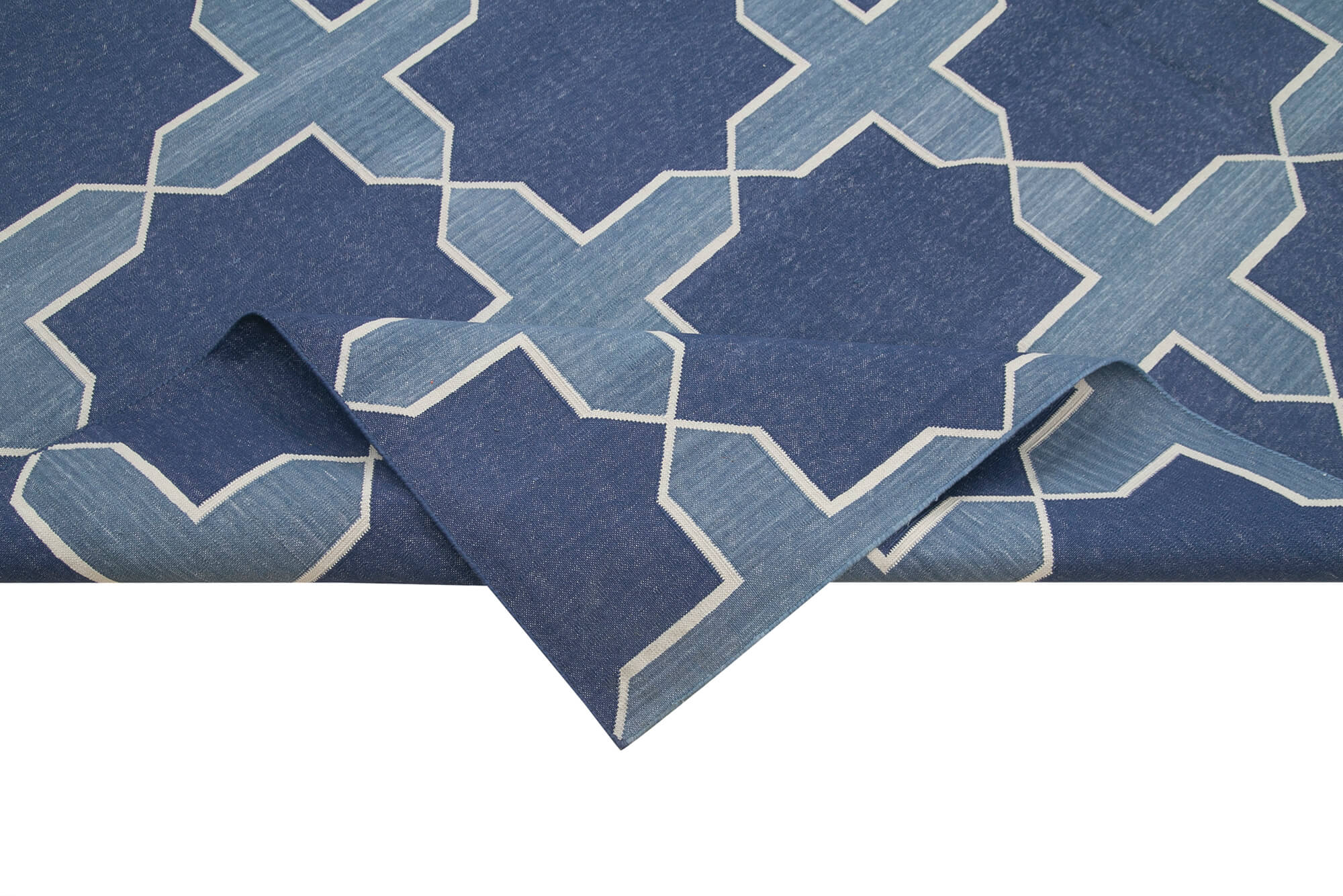 Handmade Area Rug – Blue Geometric Cotton Wool Durable Floor Covering 8'2''x9'10''