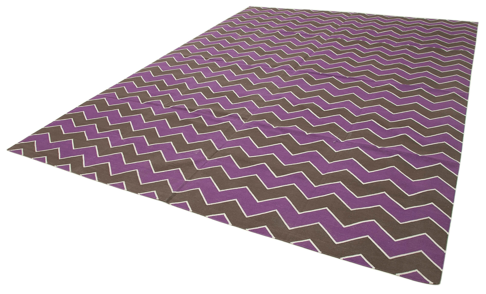 Handmade Area Rug - Geometric Purple Wool Carpet With Soft Cotton Weave 8'10"x12'0"