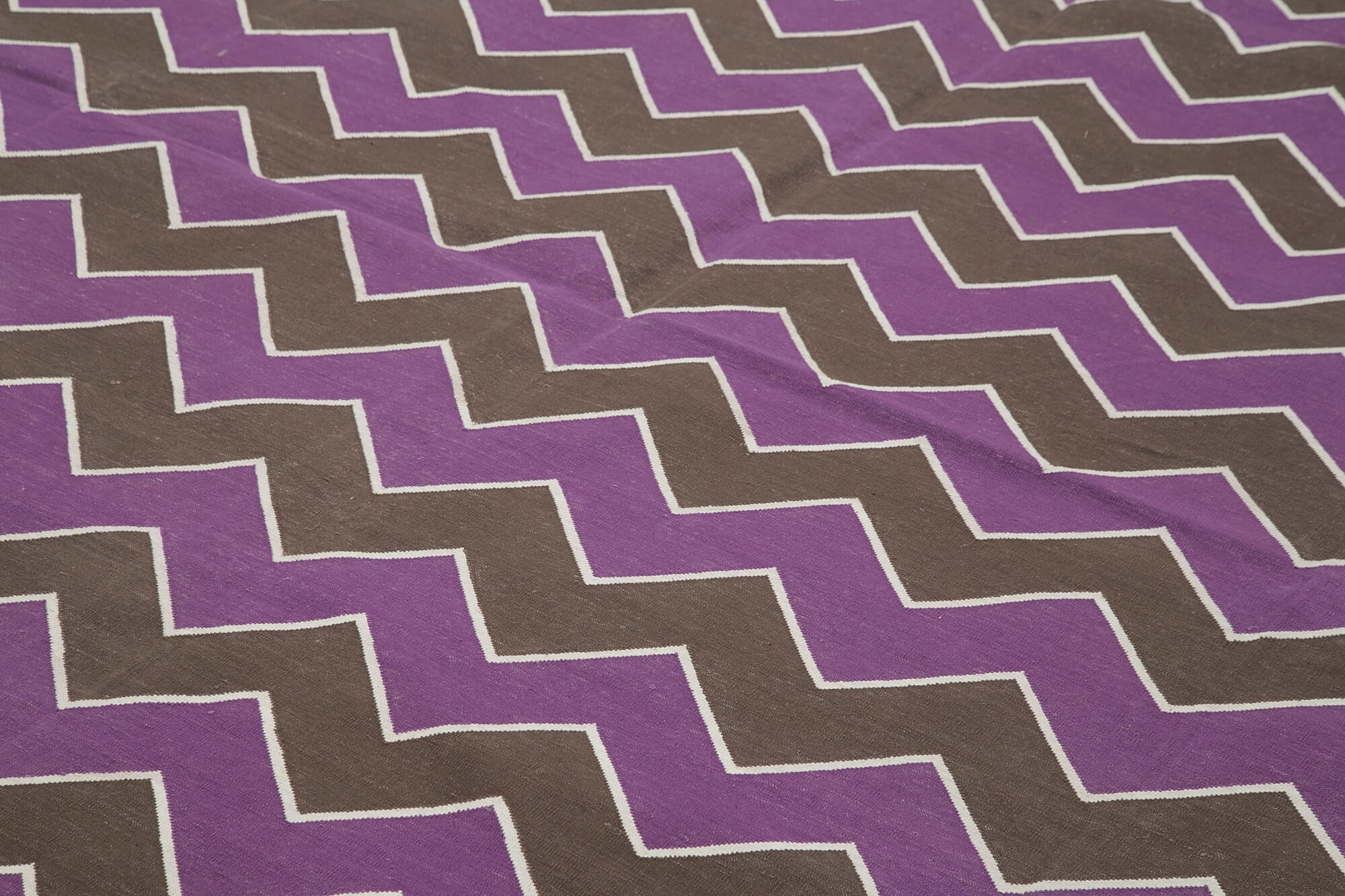 Handmade Area Rug - Geometric Purple Wool Carpet With Soft Cotton Weave 8'10"x12'0"