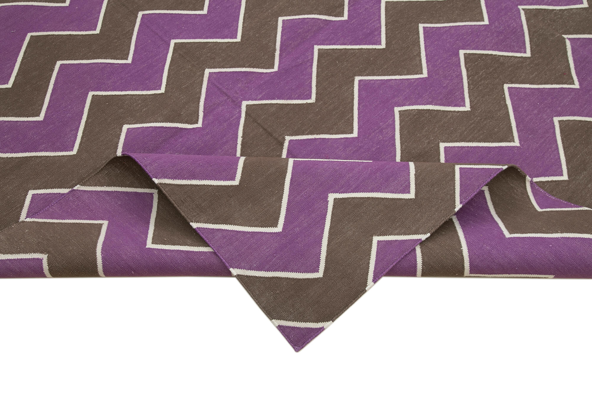 Handmade Area Rug - Geometric Purple Wool Carpet With Soft Cotton Weave 8'10"x12'0"