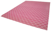 Handmade Area Rug - Pink Geometric Cotton Wool Vintage Turkish Carpet 9'1" x 11'11"
