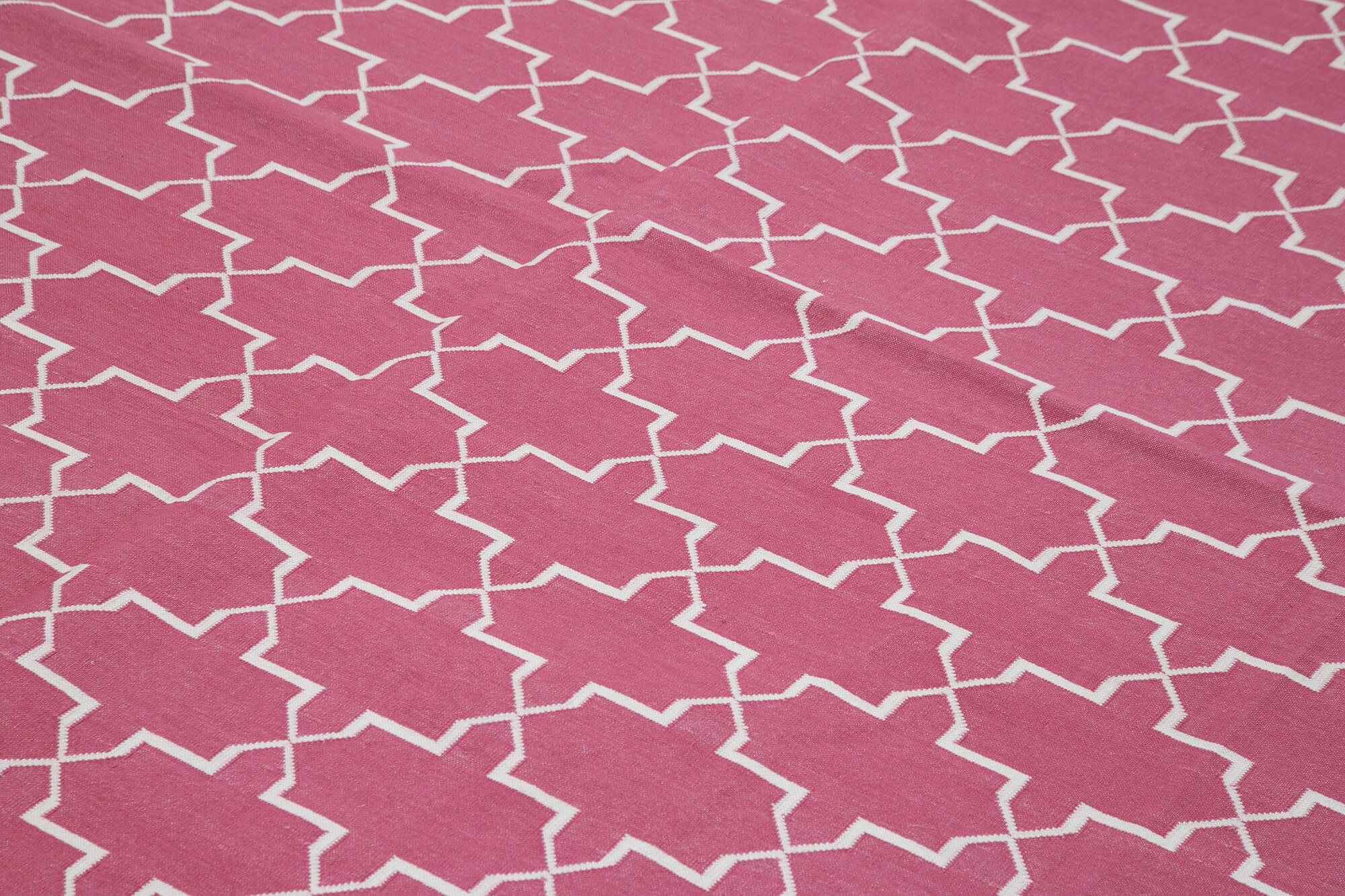 Handmade Area Rug - Pink Geometric Cotton Wool Vintage Turkish Carpet 9'1" x 11'11"