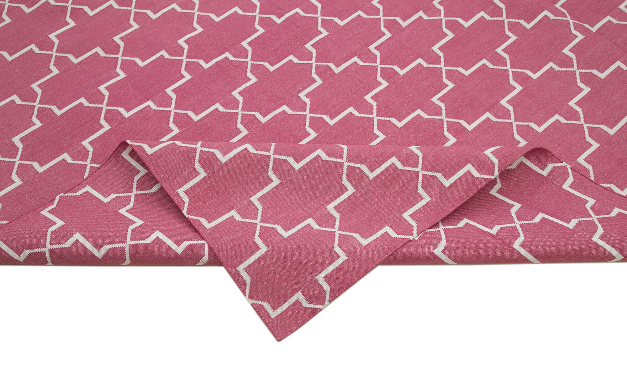 Handmade Area Rug - Pink Geometric Cotton Wool Vintage Turkish Carpet 9'1" x 11'11"
