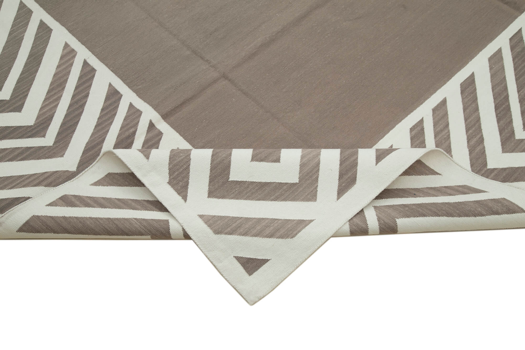 Handmade Wool Area Rug - Brown Geometric Cotton Wool Rug, Hand Woven Carpet 9'2''x12'2''