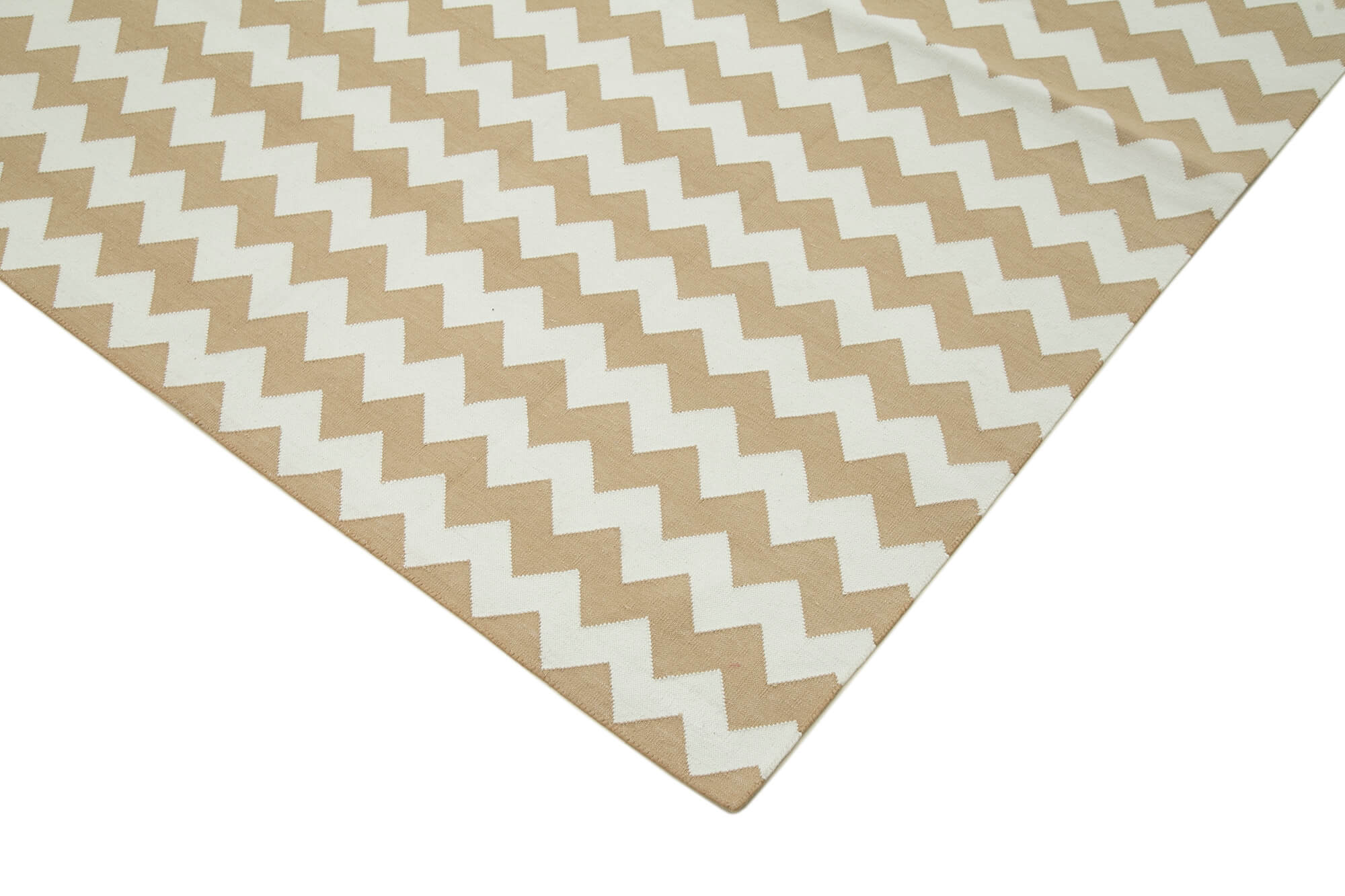 Handmade Wool Area Rug – Beige Geometric Cotton Wool Rug, 8'11'' x 11'10''