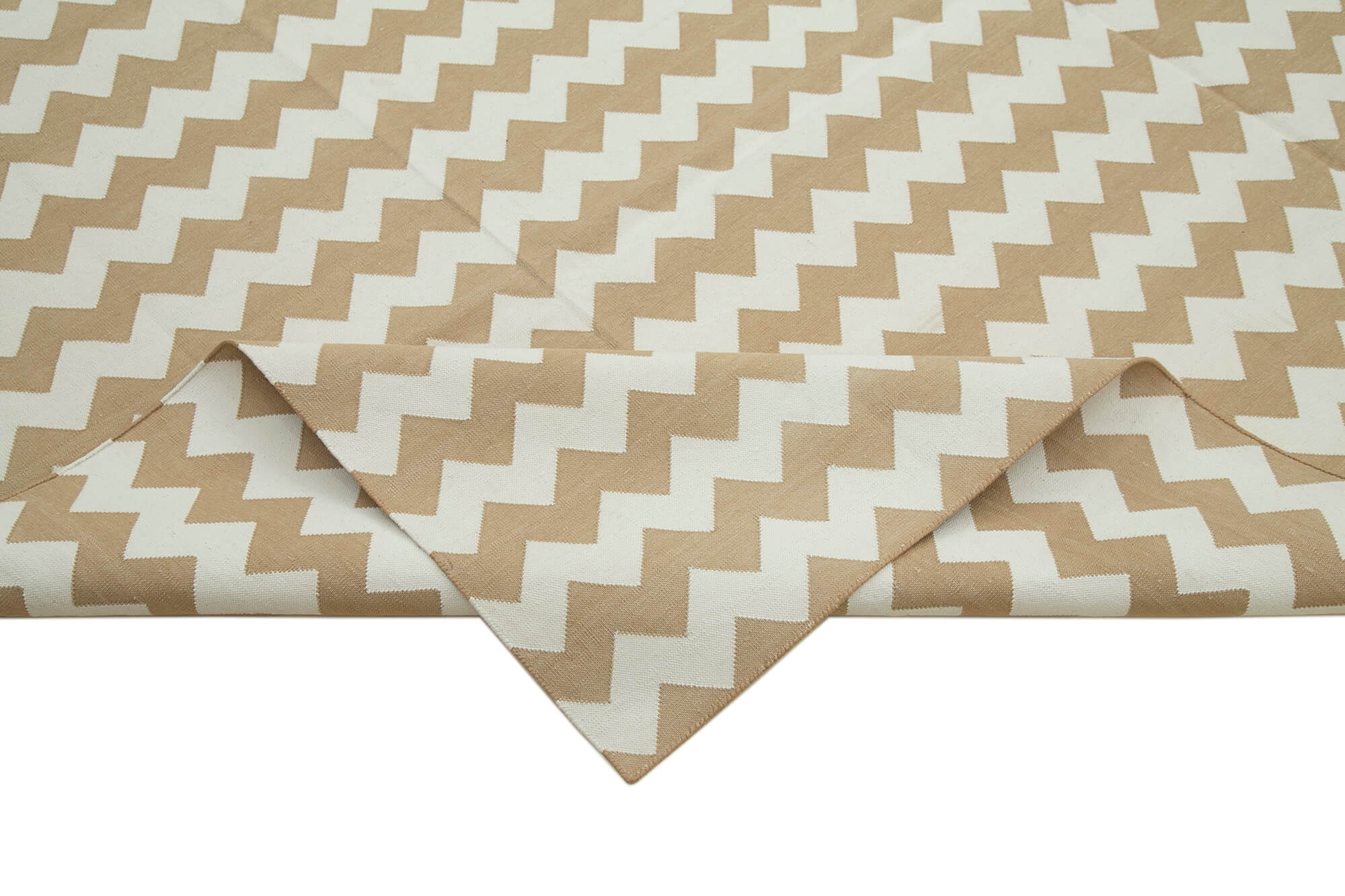 Handmade Wool Area Rug – Beige Geometric Cotton Wool Rug, 8'11'' x 11'10''