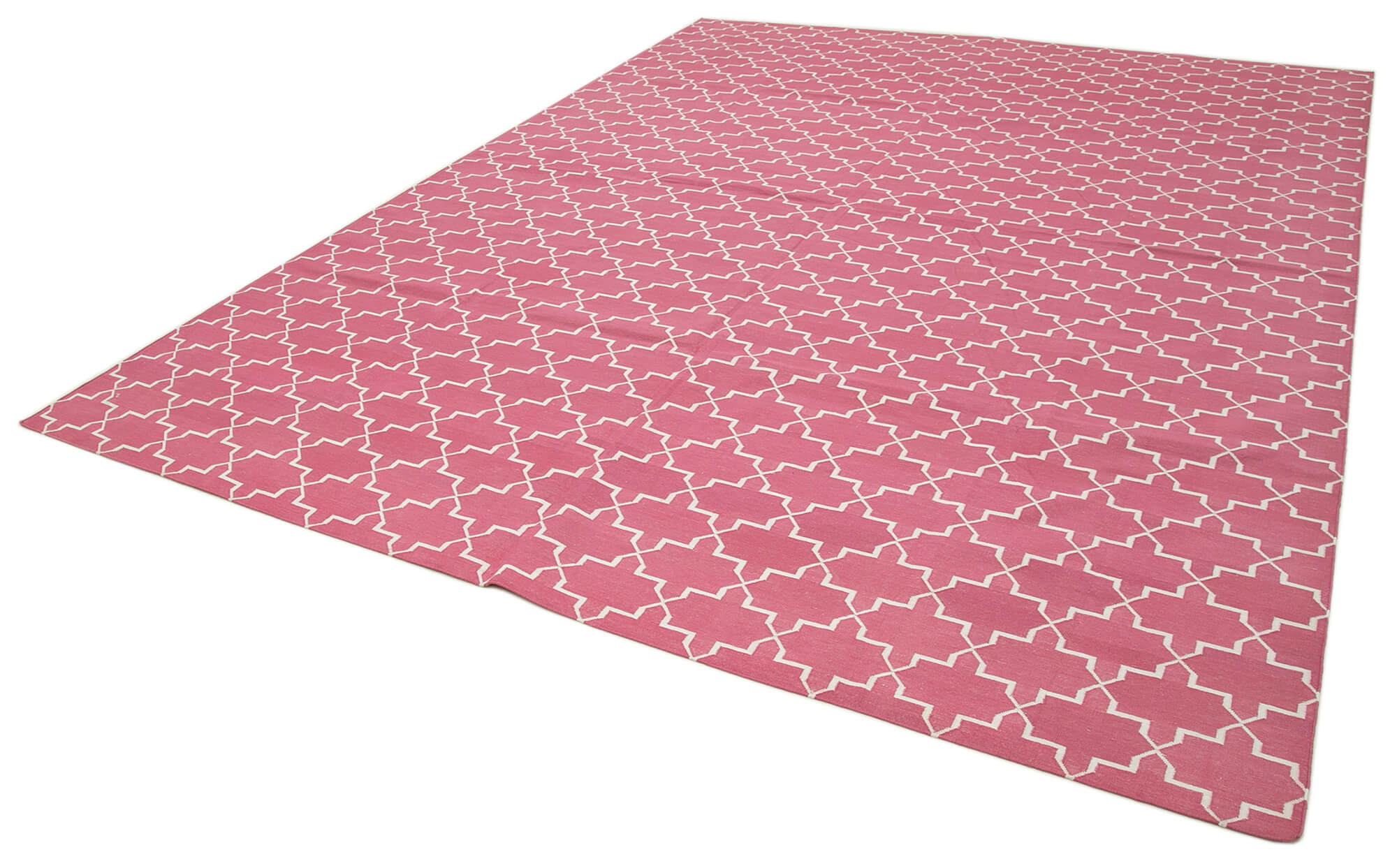 Handmade Area Rug - Pink Geometric Cotton Wool Rug 9'0'' x 11'10'' for Living Room