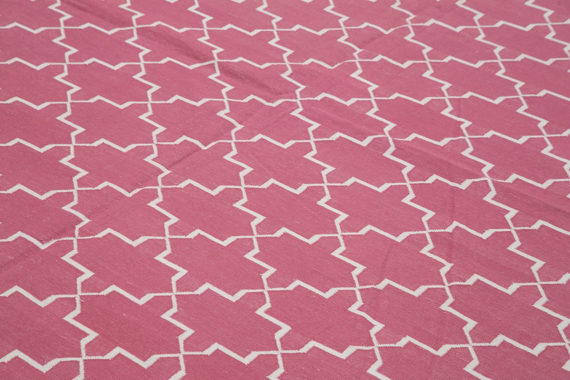 Handmade Area Rug - Pink Geometric Cotton Wool Rug 9'0'' x 11'10'' for Living Room