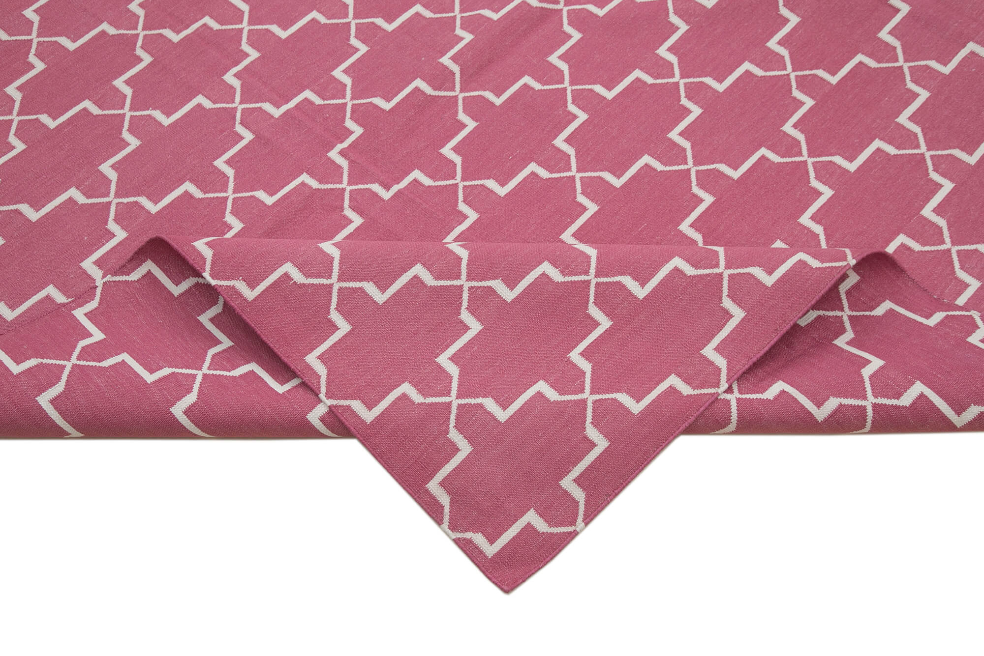 Handmade Area Rug - Pink Geometric Cotton Wool Rug 9'0'' x 11'10'' for Living Room