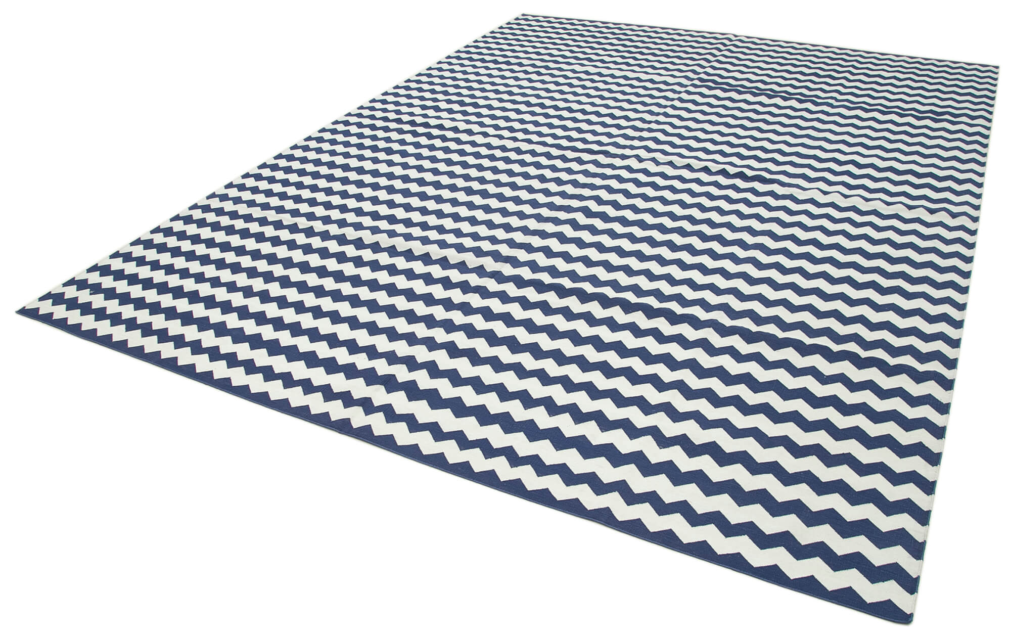 Handmade Area Rug - Blue Geometric Cotton Wool Rug 8'11'' x 11'10'' for Living Room