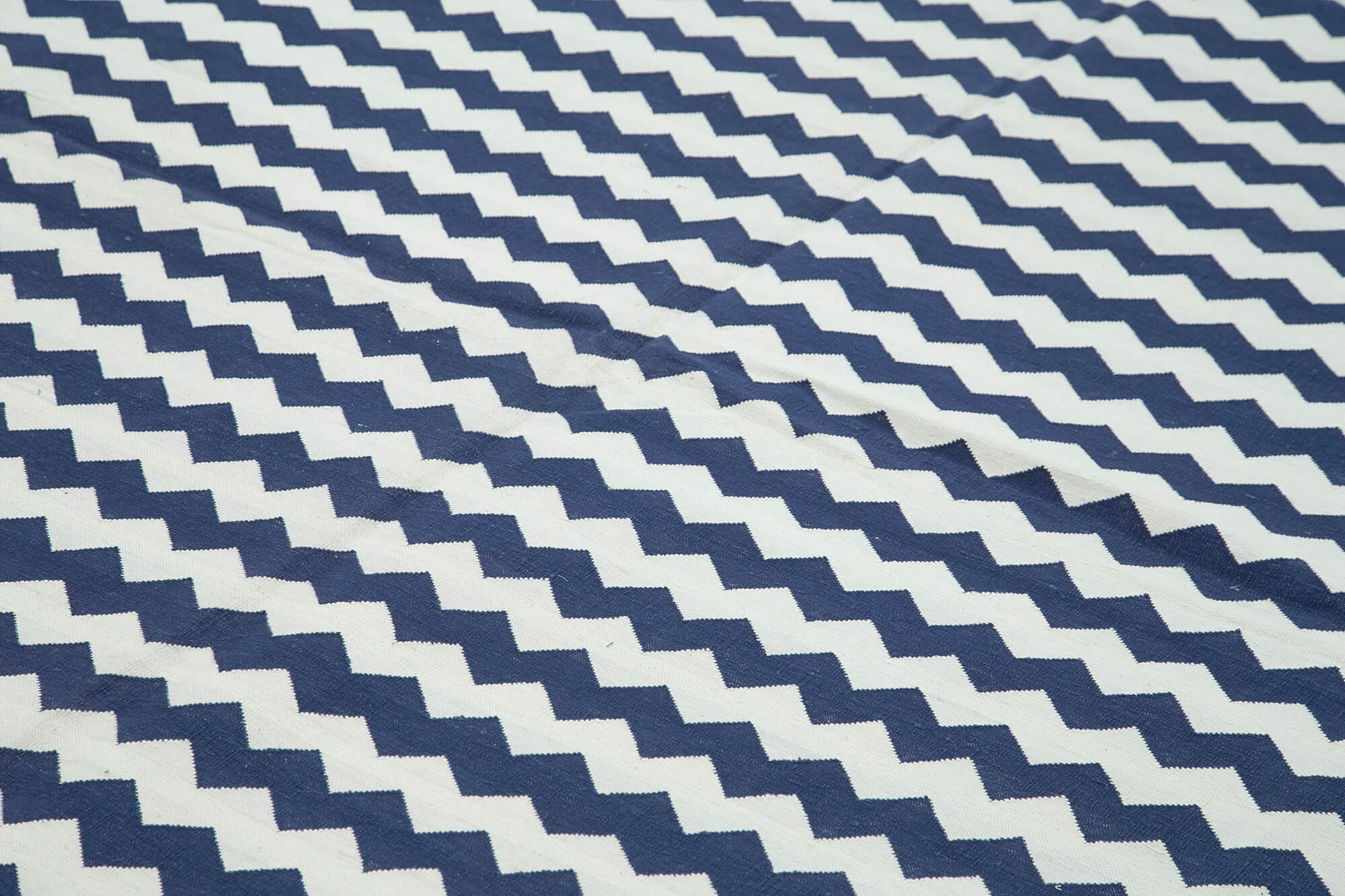 Handmade Area Rug - Blue Geometric Cotton Wool Rug 8'11'' x 11'10'' for Living Room
