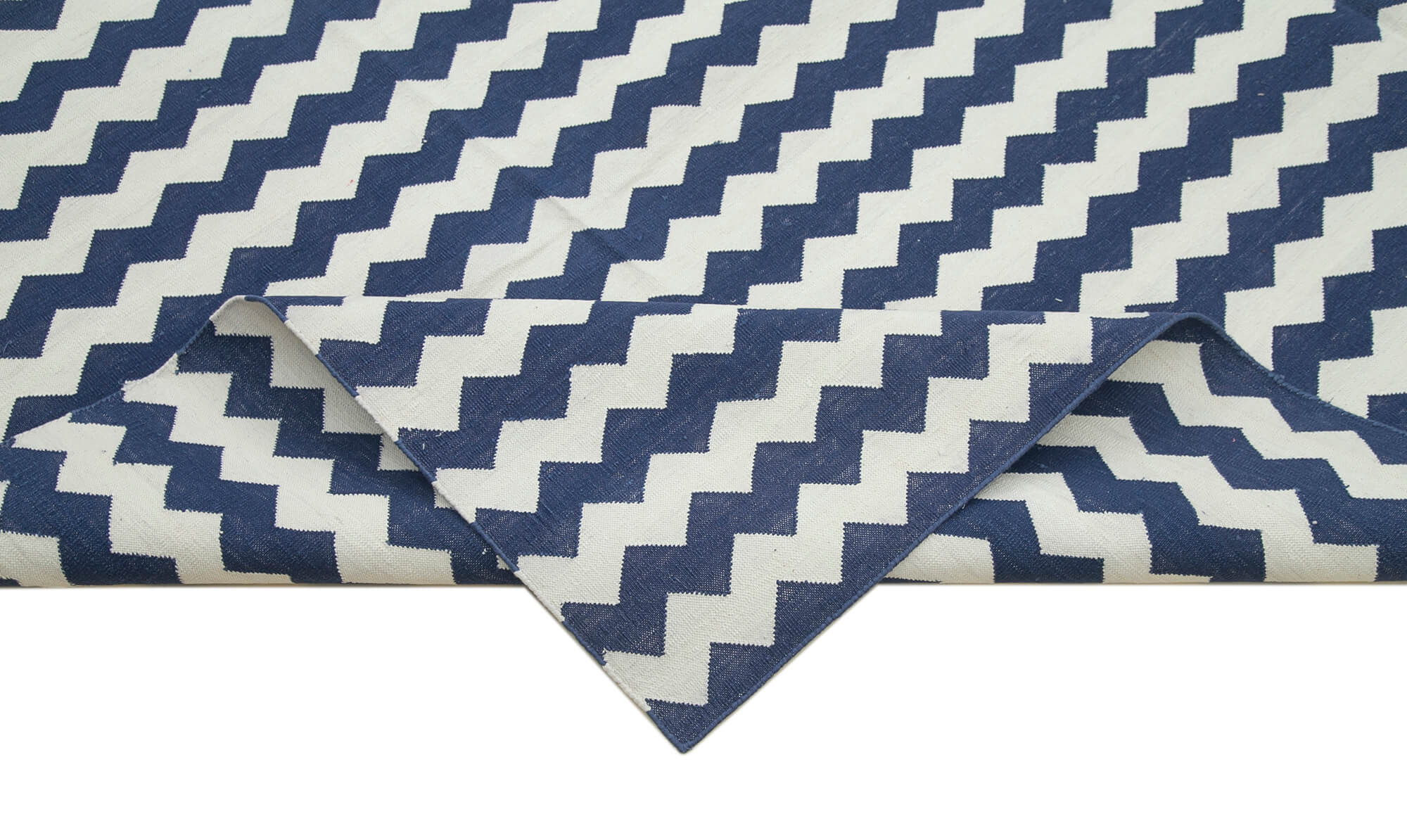 Handmade Area Rug - Blue Geometric Cotton Wool Rug 8'11'' x 11'10'' for Living Room