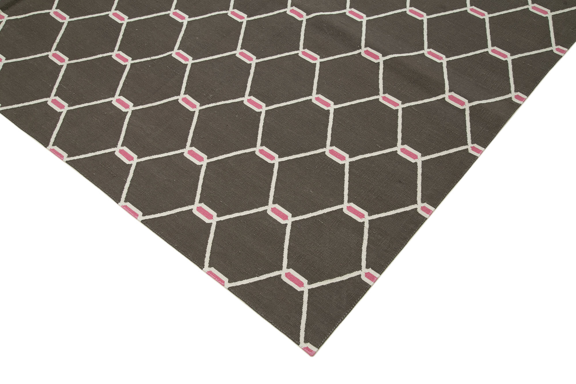 Handmade Area Rug - Brown Geometric Cotton Wool Rug 9'1" x 11'9" Durable Turkish Carpet