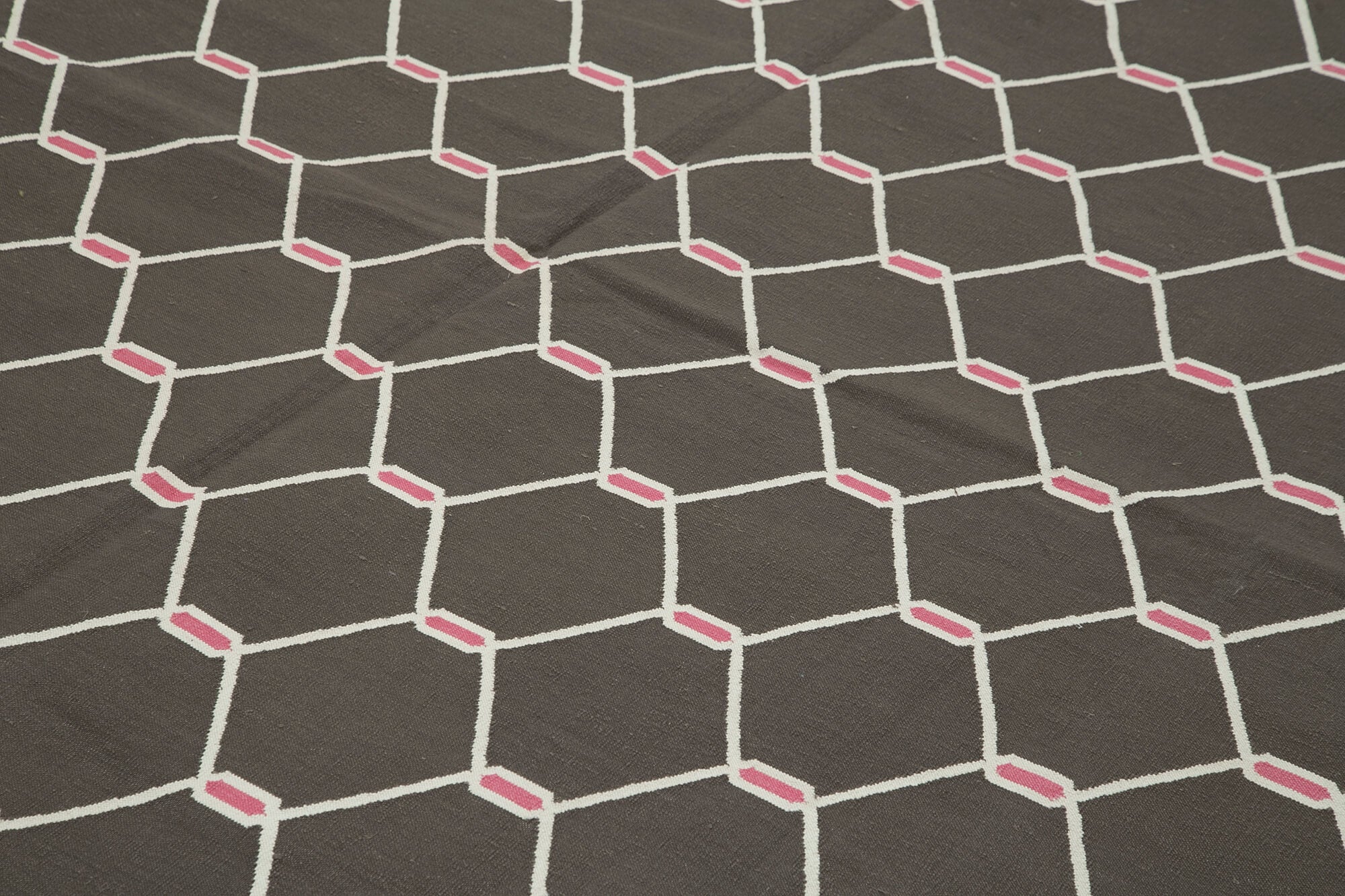 Handmade Area Rug - Brown Geometric Cotton Wool Rug 9'1" x 11'9" Durable Turkish Carpet