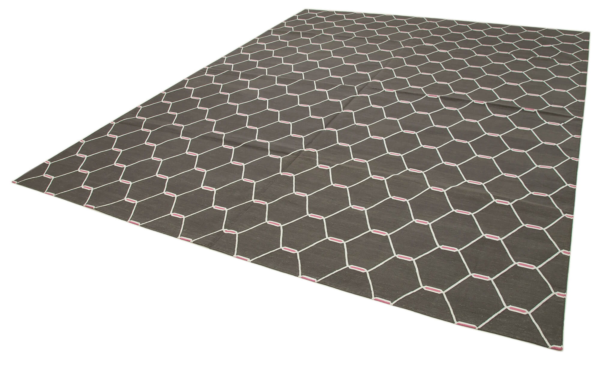 Handmade Area Rug - Geometric Brown Cotton Wool Vintage Turkish Carpet 9'1" x 11'7"