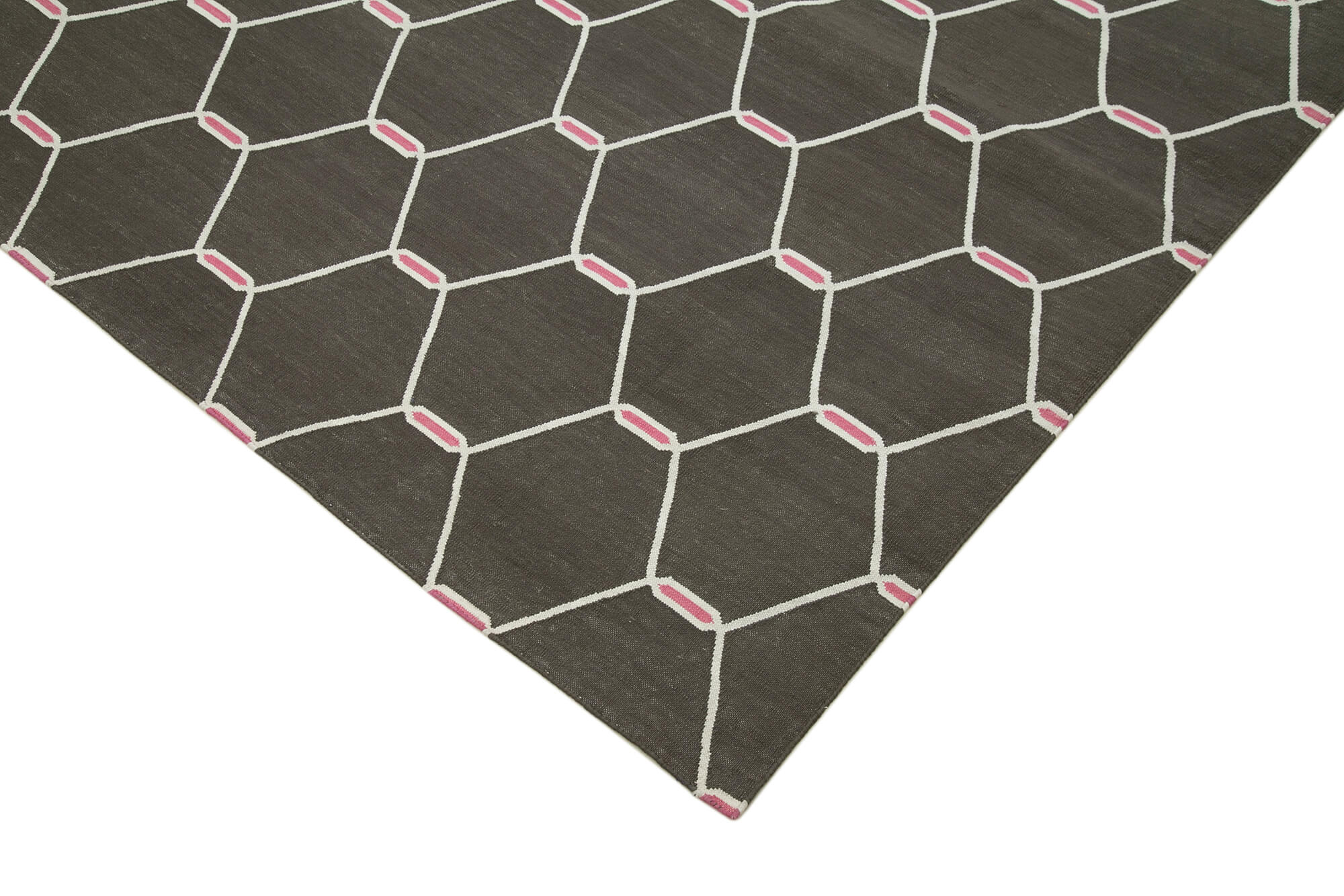 Handmade Area Rug - Geometric Brown Cotton Wool Vintage Turkish Carpet 9'1" x 11'7"